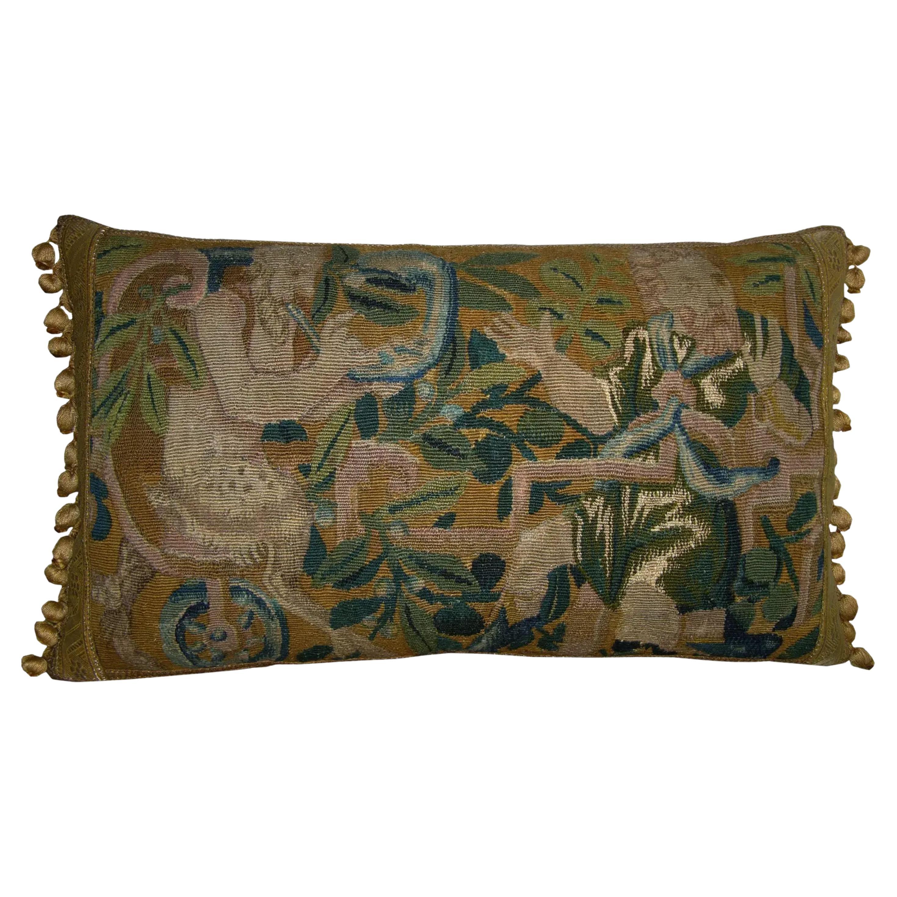 Oreiller antique en tapisserie Flemish du 17ème siècle