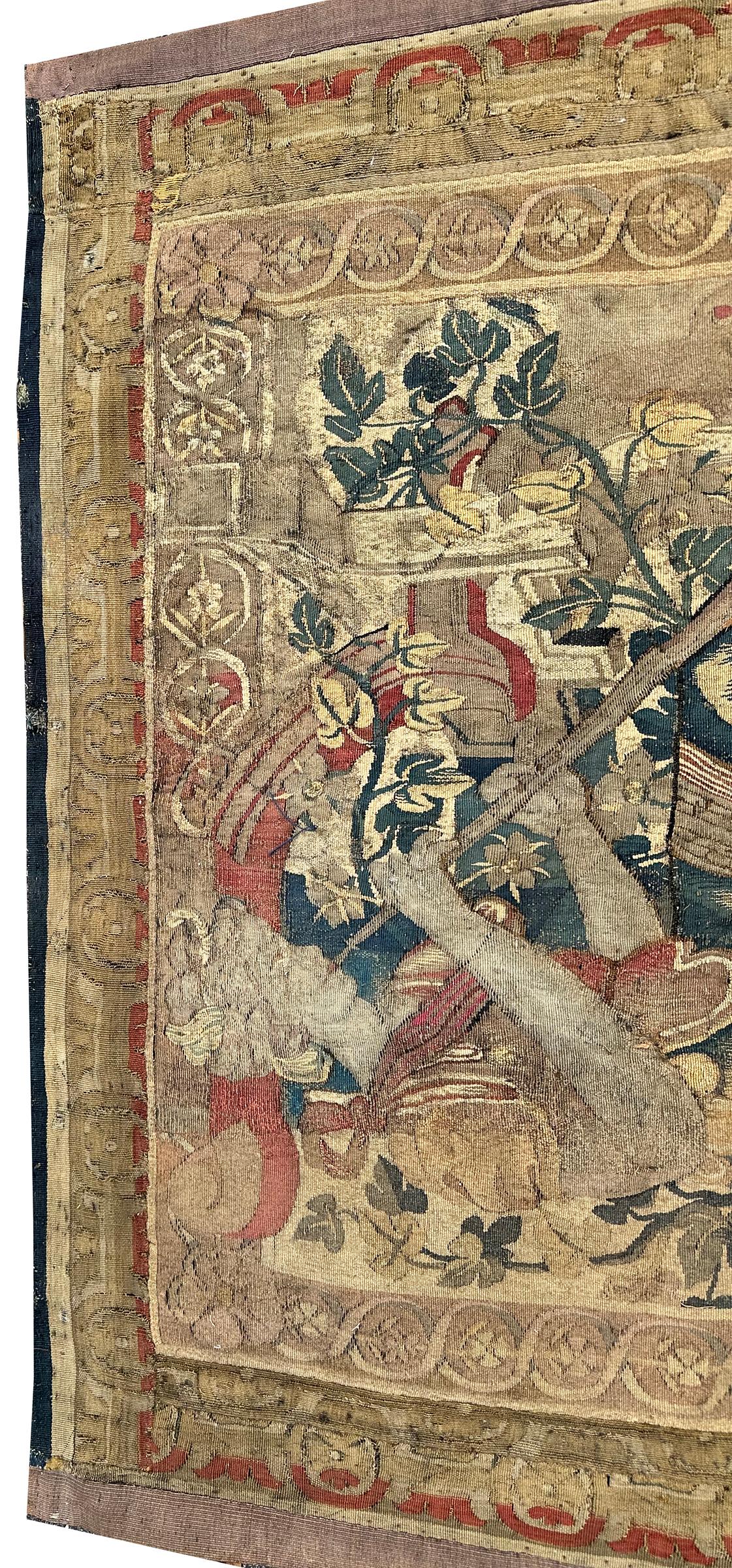 Antique Flemish Tapestry 91cm×122cm Musical 3x4 Decorative Panel Tapestry c.1650 For Sale 2