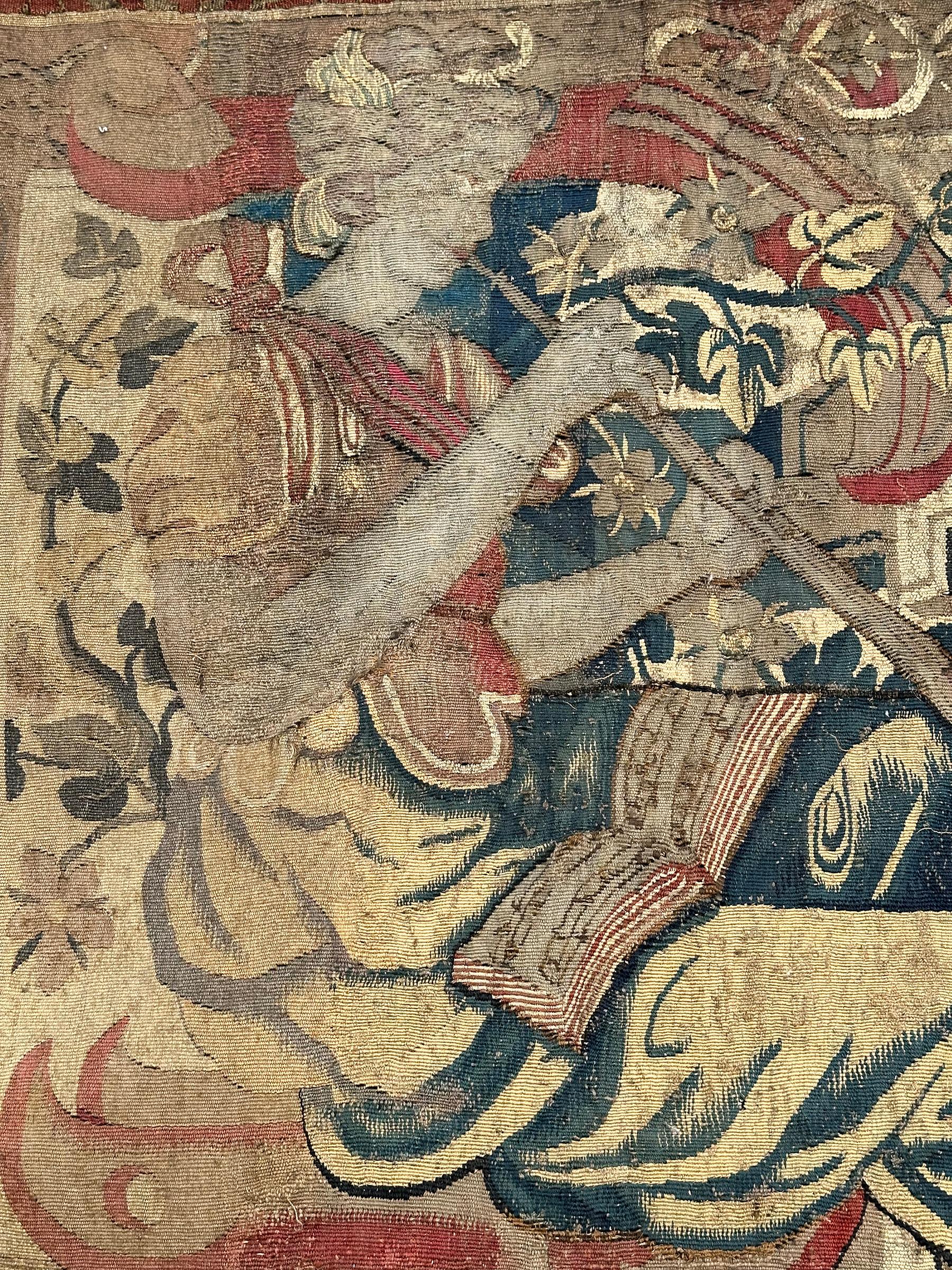 Belgian Antique Flemish Tapestry 91cm×122cm Musical 3x4 Decorative Panel Tapestry c.1650 For Sale