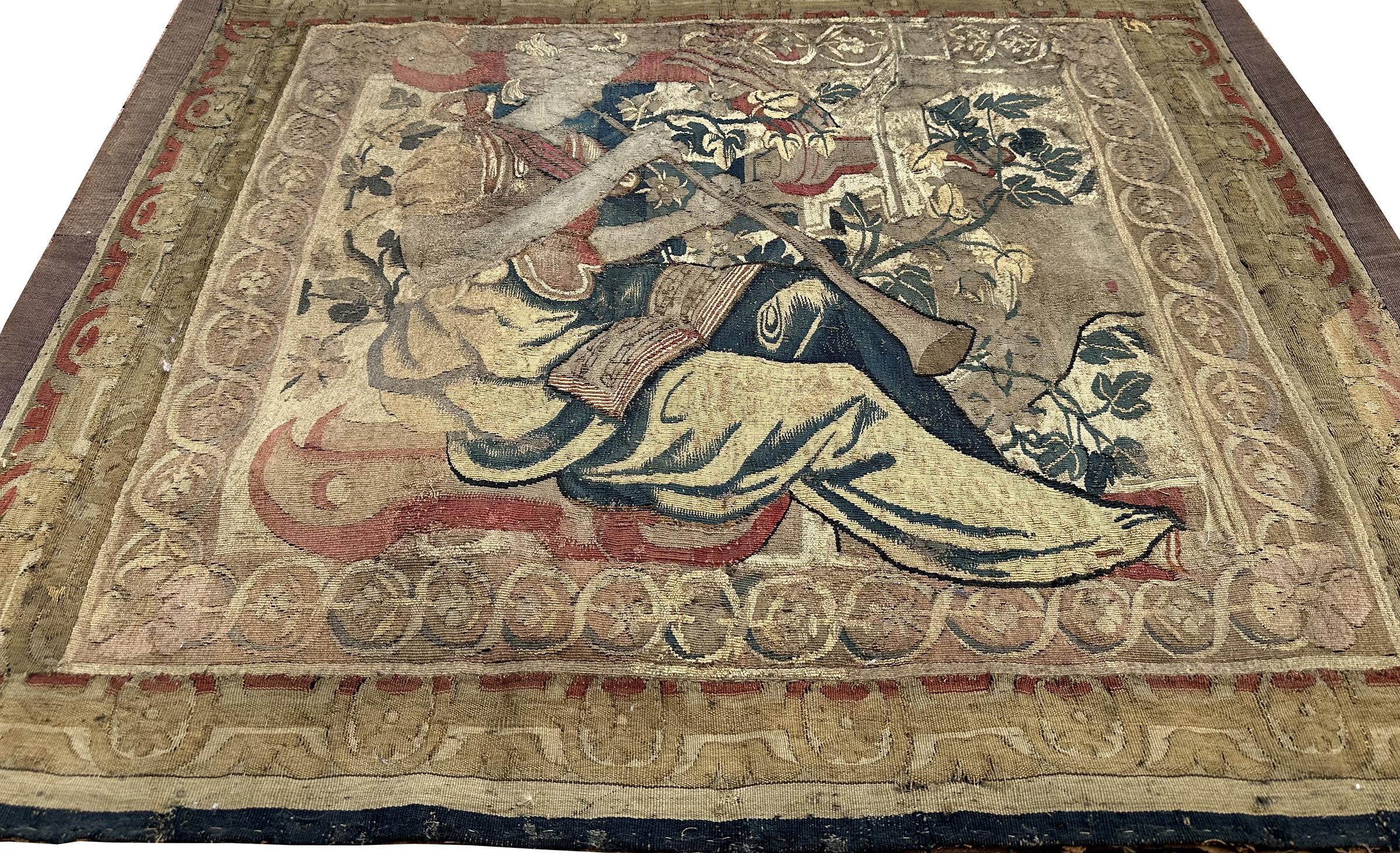 Woven Antique Flemish Tapestry 91cm×122cm Musical 3x4 Decorative Panel Tapestry c.1650 For Sale