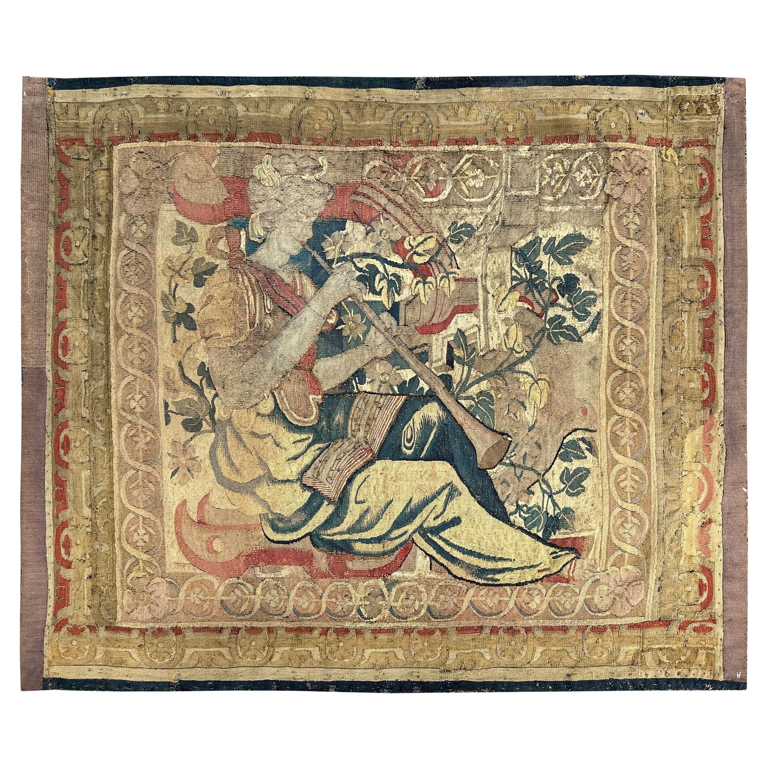 Antique Flemish Tapestry 91cm×122cm Musical 3x4 Decorative Panel Tapestry c.1650