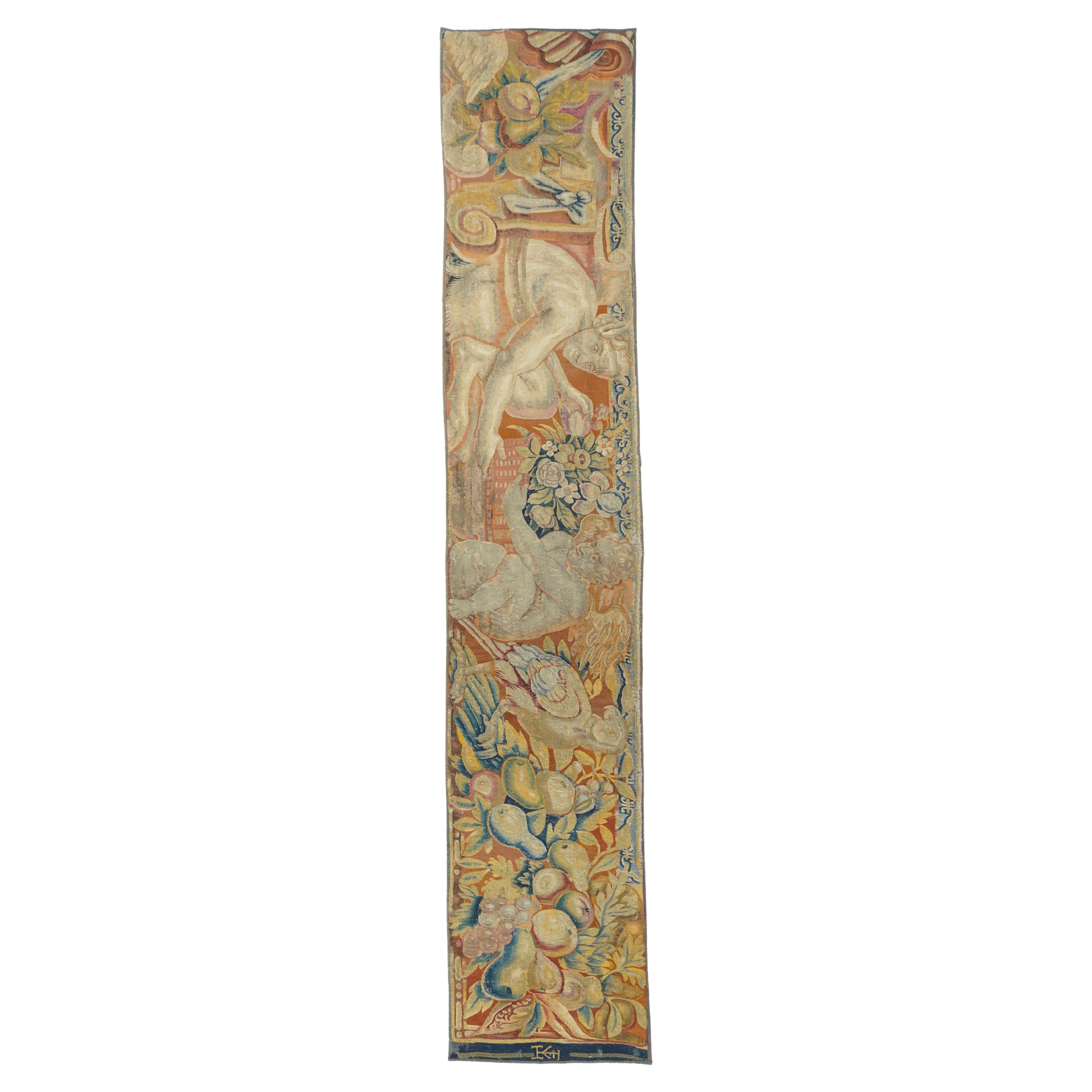 Antique Flemish Tapestry Panel Rug 1'7'' x 8'3'' For Sale