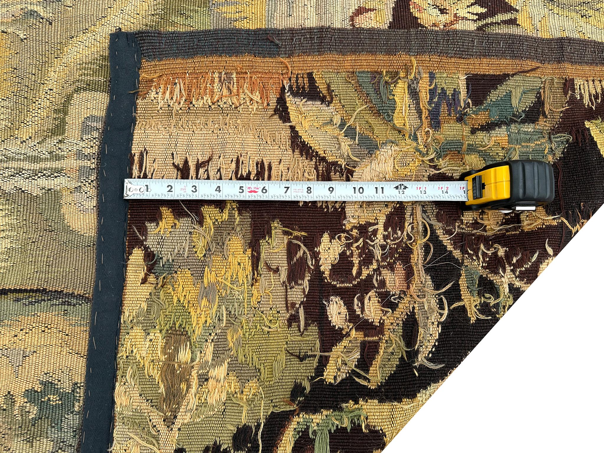 Antiker flämischer Wandteppich Verdure Vogel Wolle & Seide 115cmx168cm Grün 4x6 C.1880 im Angebot 5