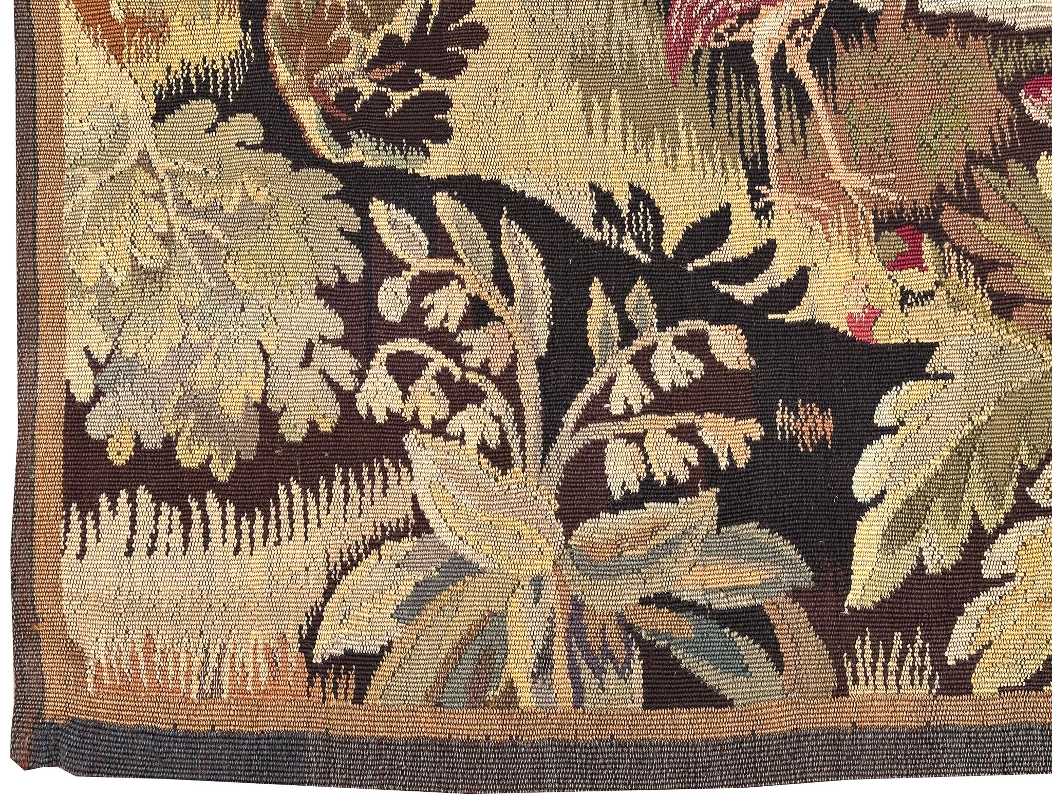 Antiker flämischer Wandteppich Verdure Vogel Wolle & Seide 115cmx168cm Grün 4x6 C.1880 (Spätes 19. Jahrhundert) im Angebot