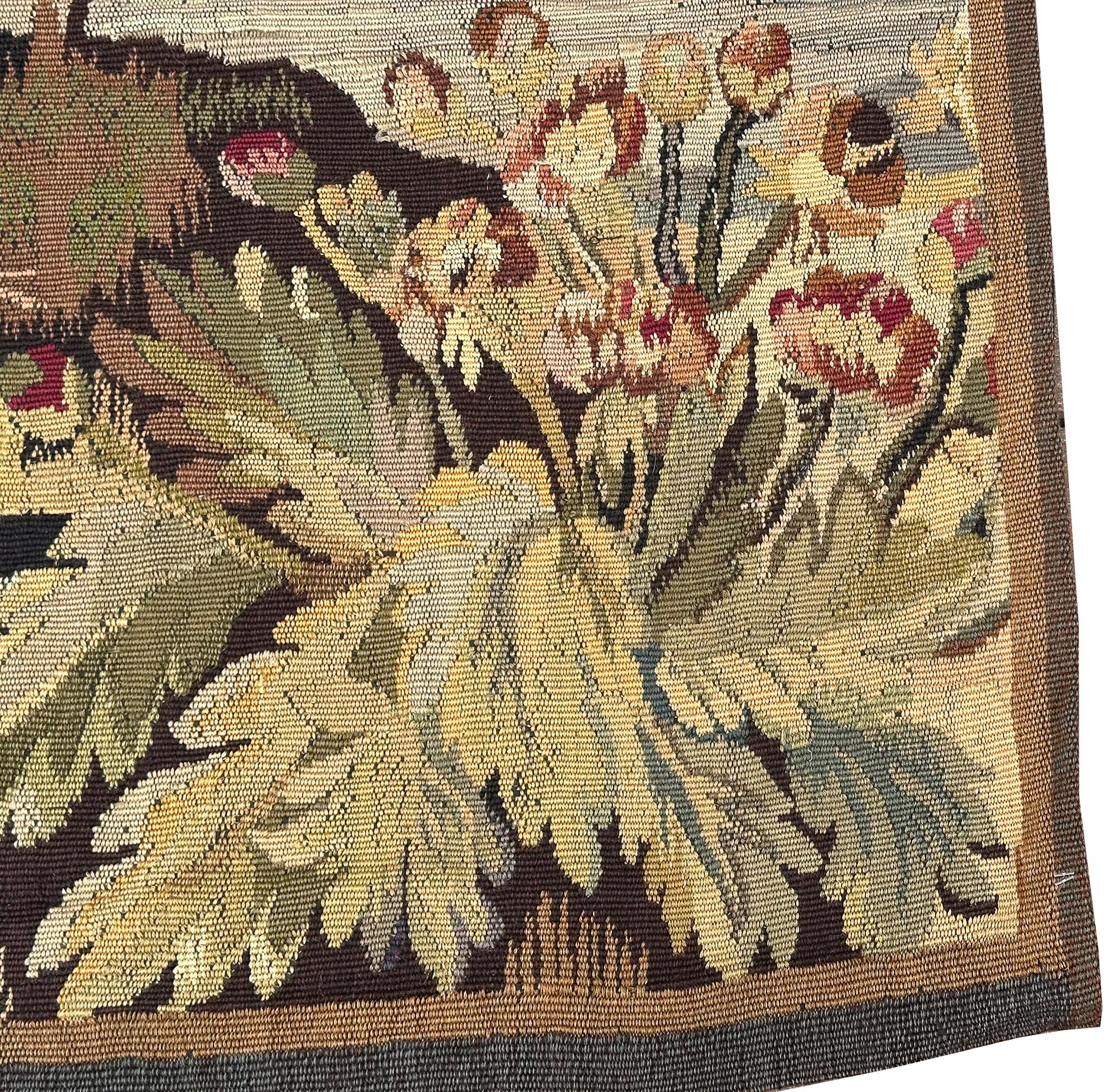 Antiker flämischer Wandteppich Verdure Vogel Wolle & Seide 115cmx168cm Grün 4x6 C.1880 im Angebot 1