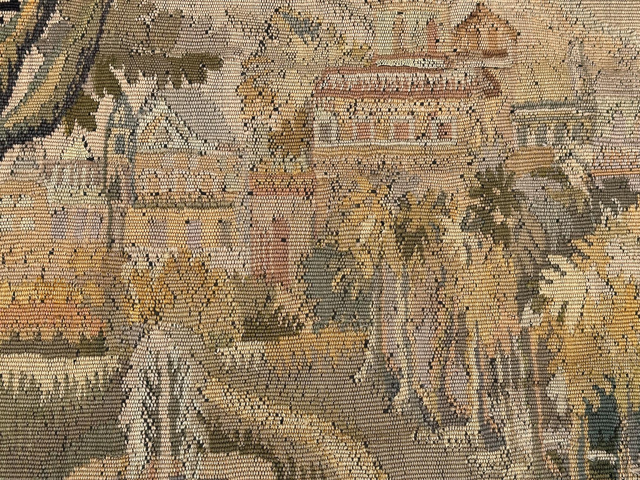 Antiker flämischer Wandteppich Verdure Vogel Wolle & Seide 115cmx168cm Grün 4x6 C.1880 im Angebot 2
