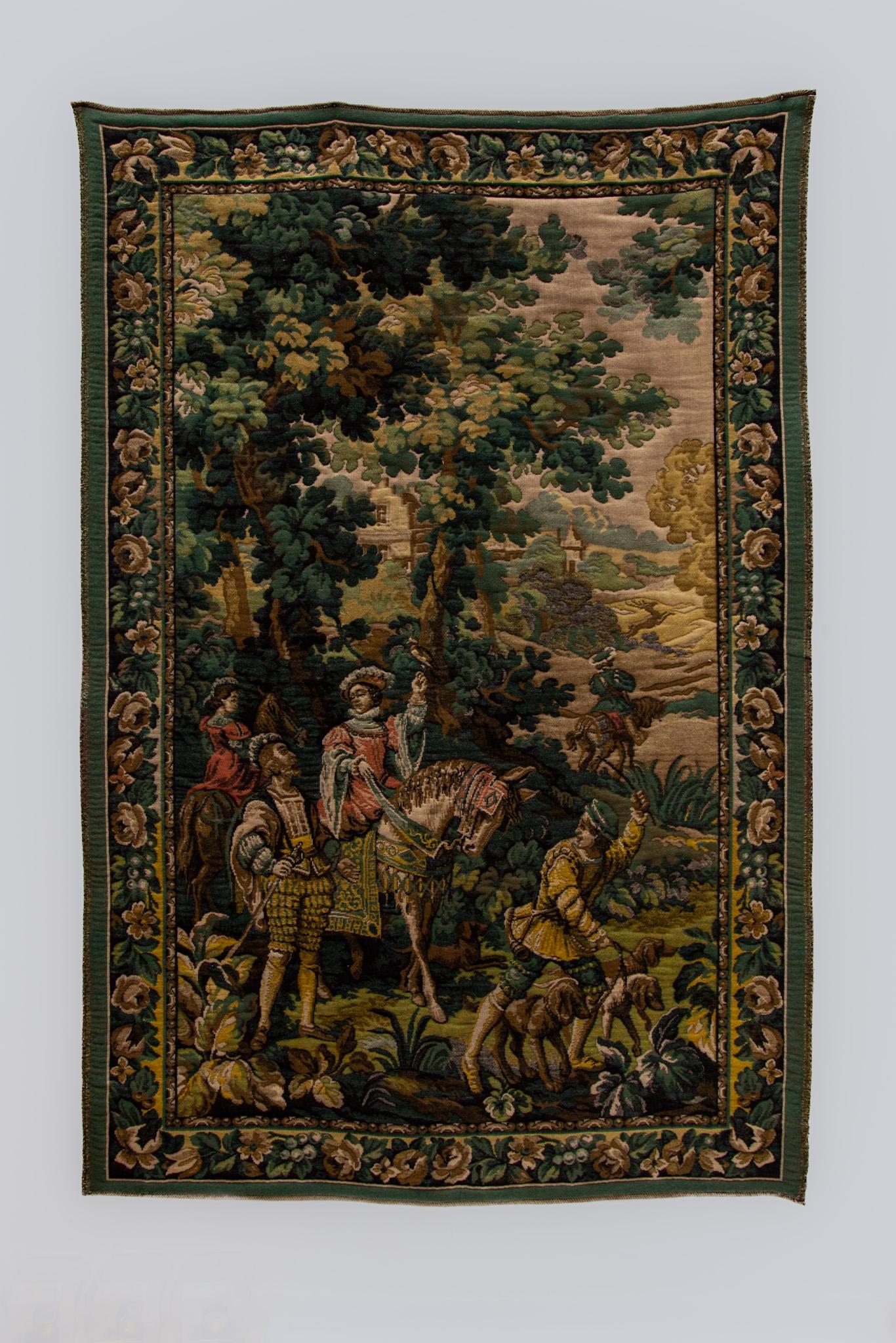 Romantic Antique Flemish Tapestry, Wall Gobelin 19th Century