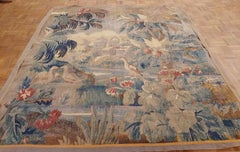 Antique Flemish Tapestry Wall Hanging Forest Design with Castle, Birds Wool