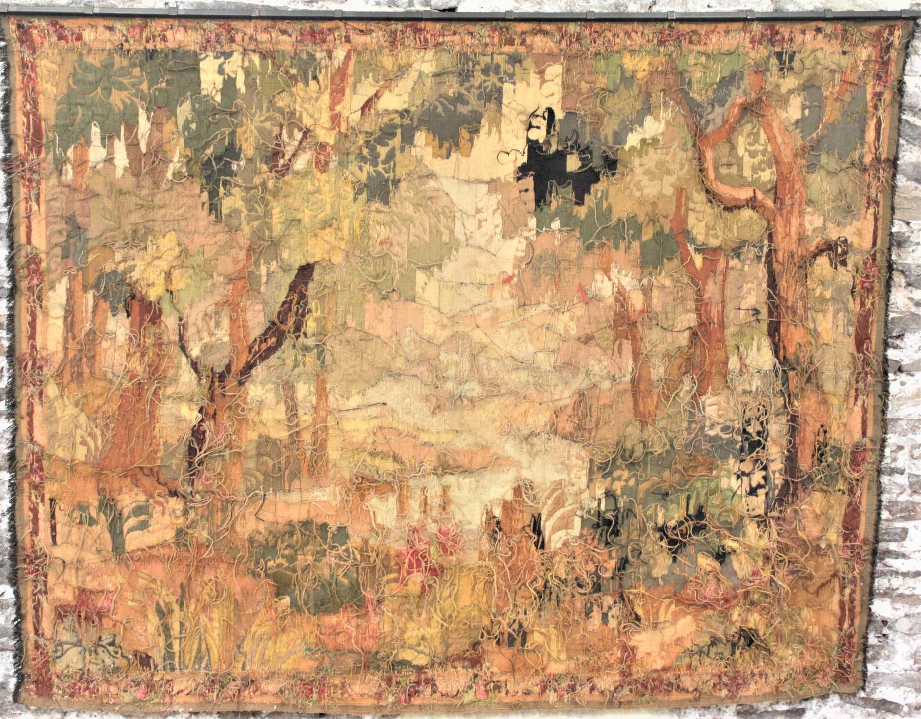 Antique Flemish Verdure Styled Hand Knotted Tapestry of a Lush Forest & Lake 2