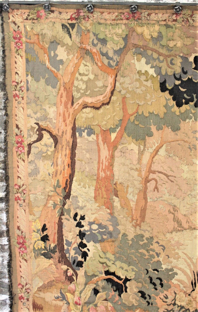 Hand-Knotted Antique Flemish Verdure Styled Hand Knotted Tapestry of a Lush Forest & Lake For Sale