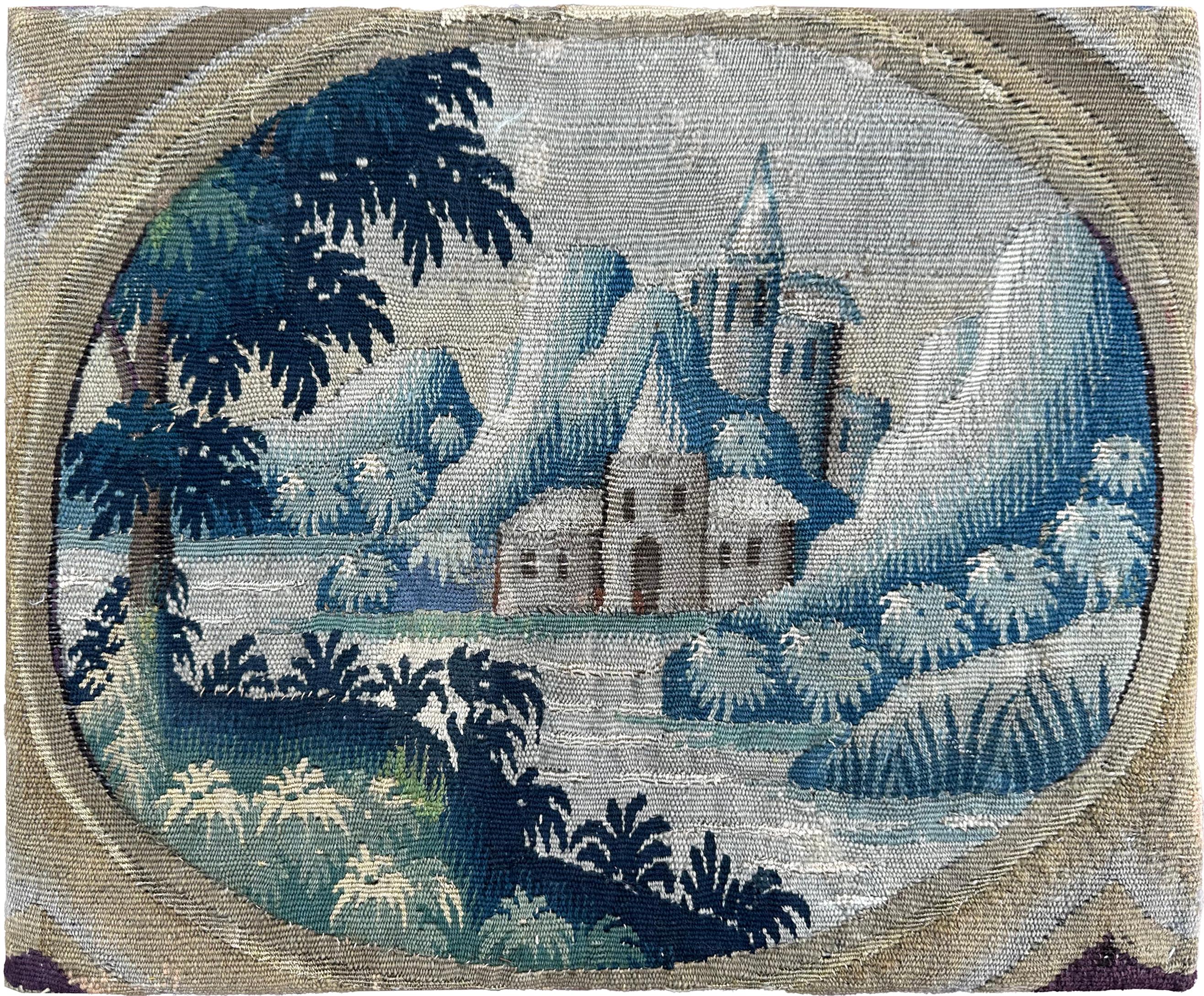 Baroque Ancienne tapisserie flamande en laine et soie 36cm×43 cm Scène montée 1'x2' c.1790 en vente