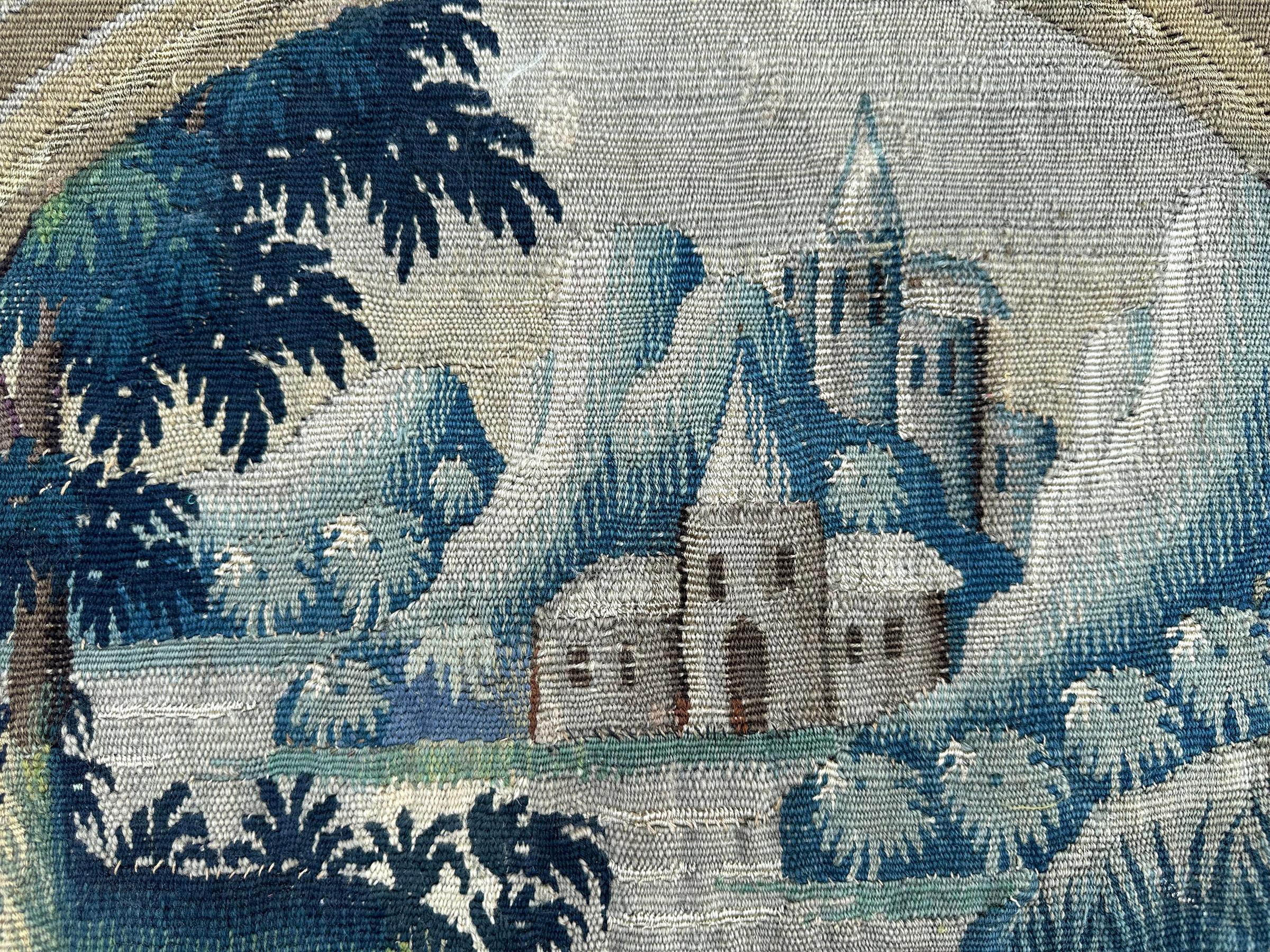 Belge Ancienne tapisserie flamande en laine et soie 36cm×43 cm Scène montée 1'x2' c.1790 en vente