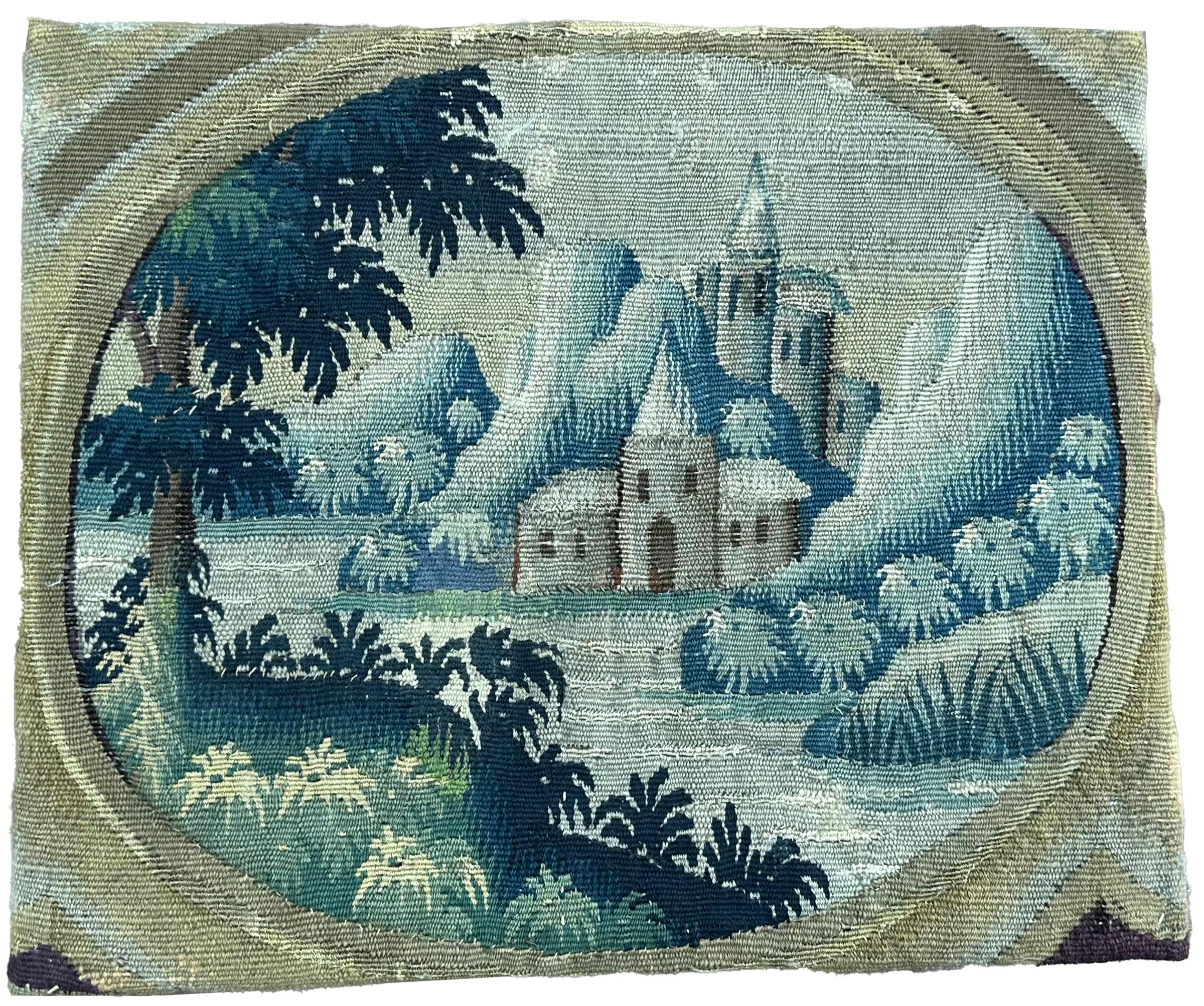 Ancienne tapisserie flamande en laine et soie 36cm×43 cm Scène montée 1'x2' c.1790 Bon état - En vente à New York, NY