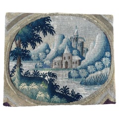 Antiguo Tapiz Flamenco de Lana y Seda 36cm×43 cm Escénico Montado 1'x2' c.1790