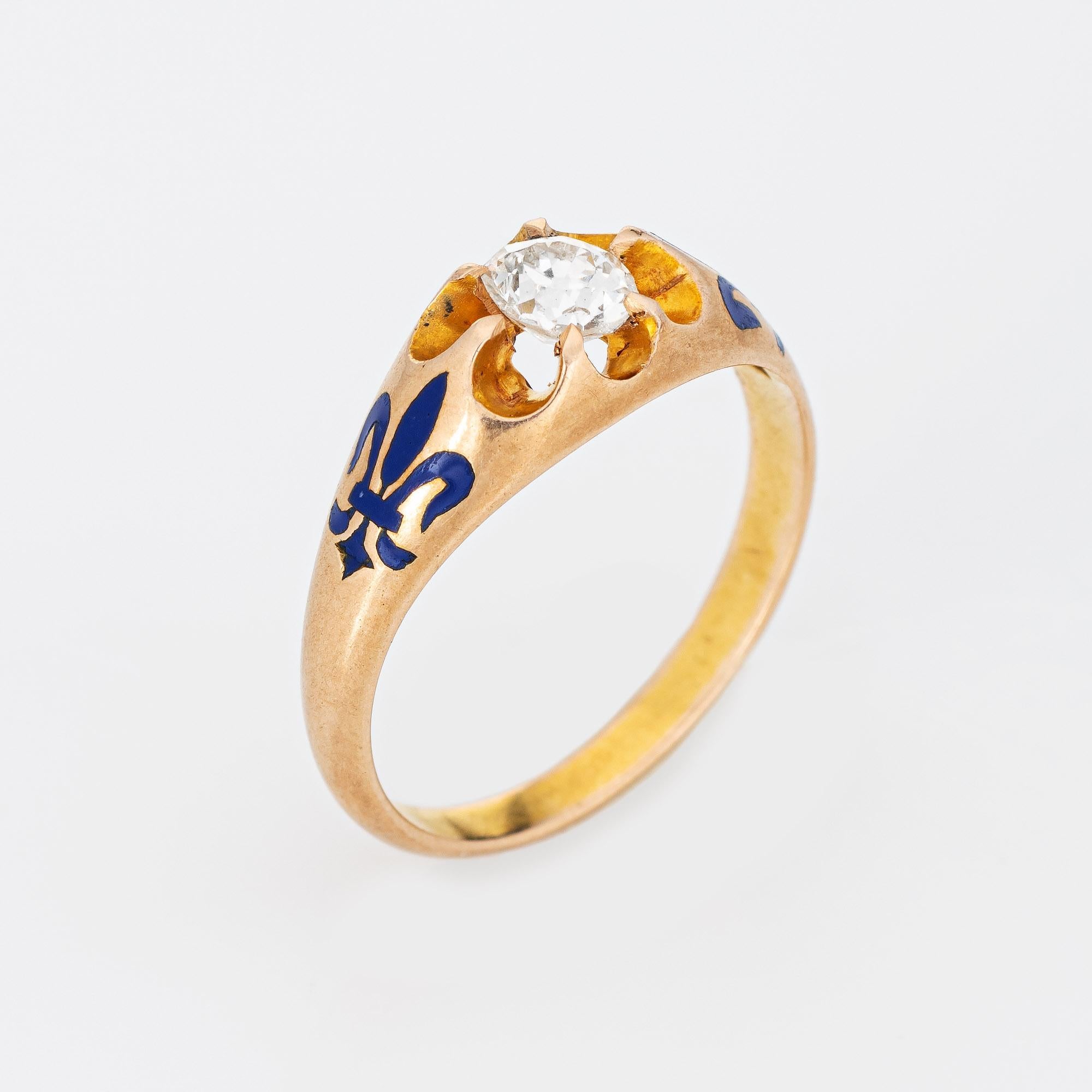Finely detailed antique Victorian diamond engagement ring (circa 1880s to 1900s), crafted in 14 karat yellow gold. 

Antique cushion cut diamond is estimated at 0.45 carats (estimated at J-K color and SI2 clarity).  

The sweet Victorian era ring