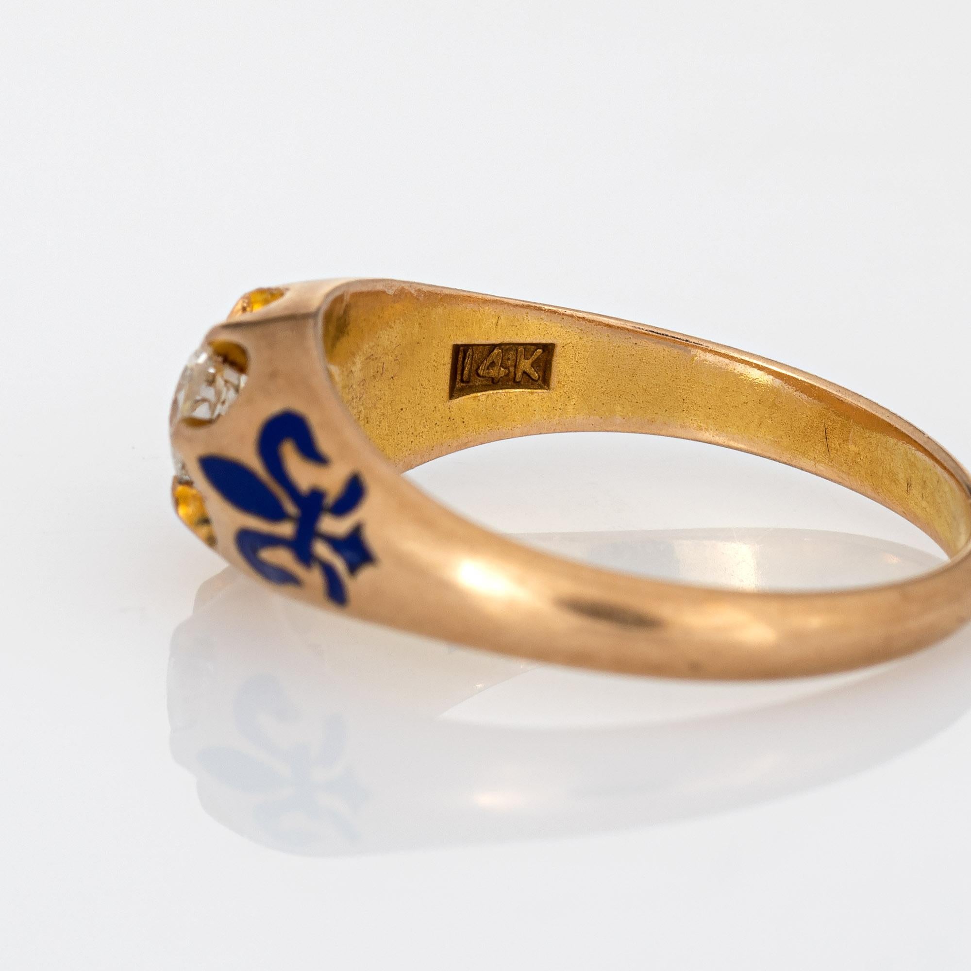 Antique Fleur De Lis 0.45ct Diamond Ring Engagement 14k Yellow Gold For Sale 1