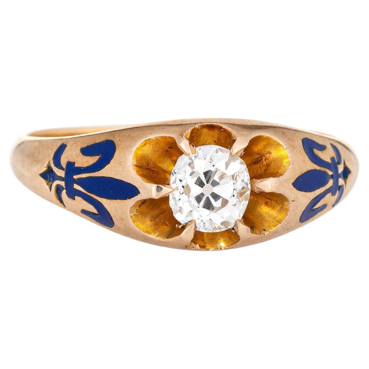 Antique Fleur De Lis 0.45ct Diamond Ring Engagement 14k Yellow Gold For Sale