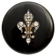 Antique Fleur-de-Lis Diamond and Onyx Brooch