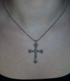 Antique Fleur de Lis Diamond Cross Pendant c. 1700