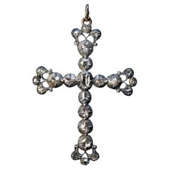 Antique Fleur de Lis Diamond Cross Pendant c. 1700