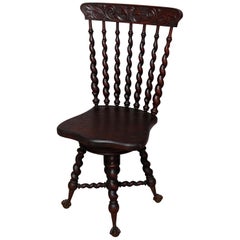 Antiker Flint School Mahagoni Barley Twist Spindle Piano Chair:: um 1900