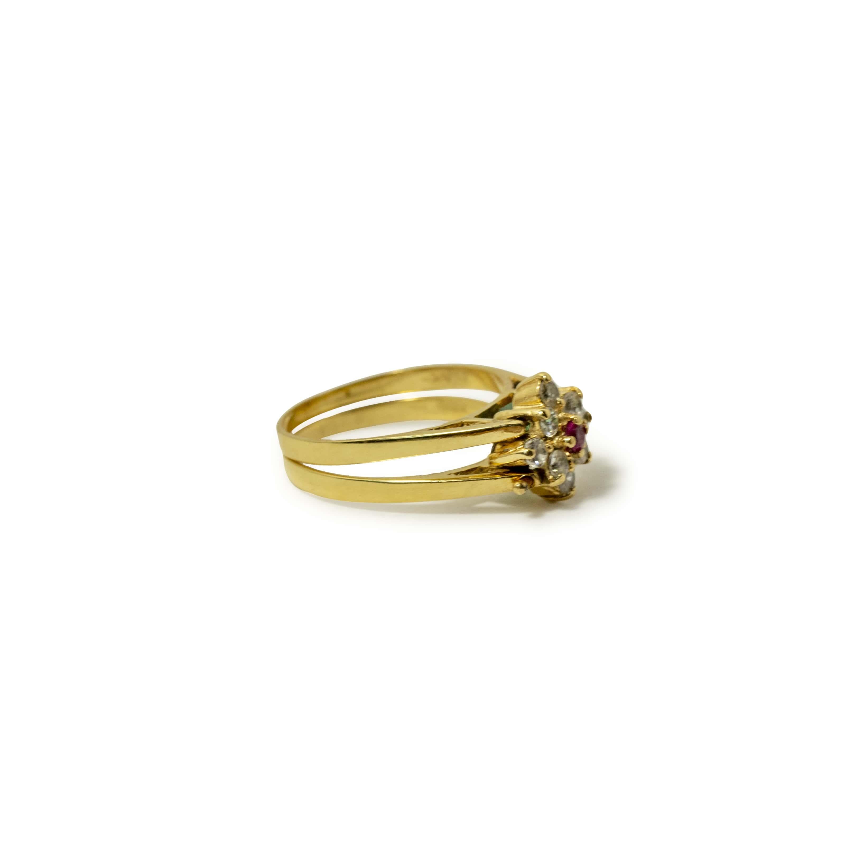Antique Flip Ring with Ruby, Emerald, and Diamonds In Good Condition For Sale In Houston, TX