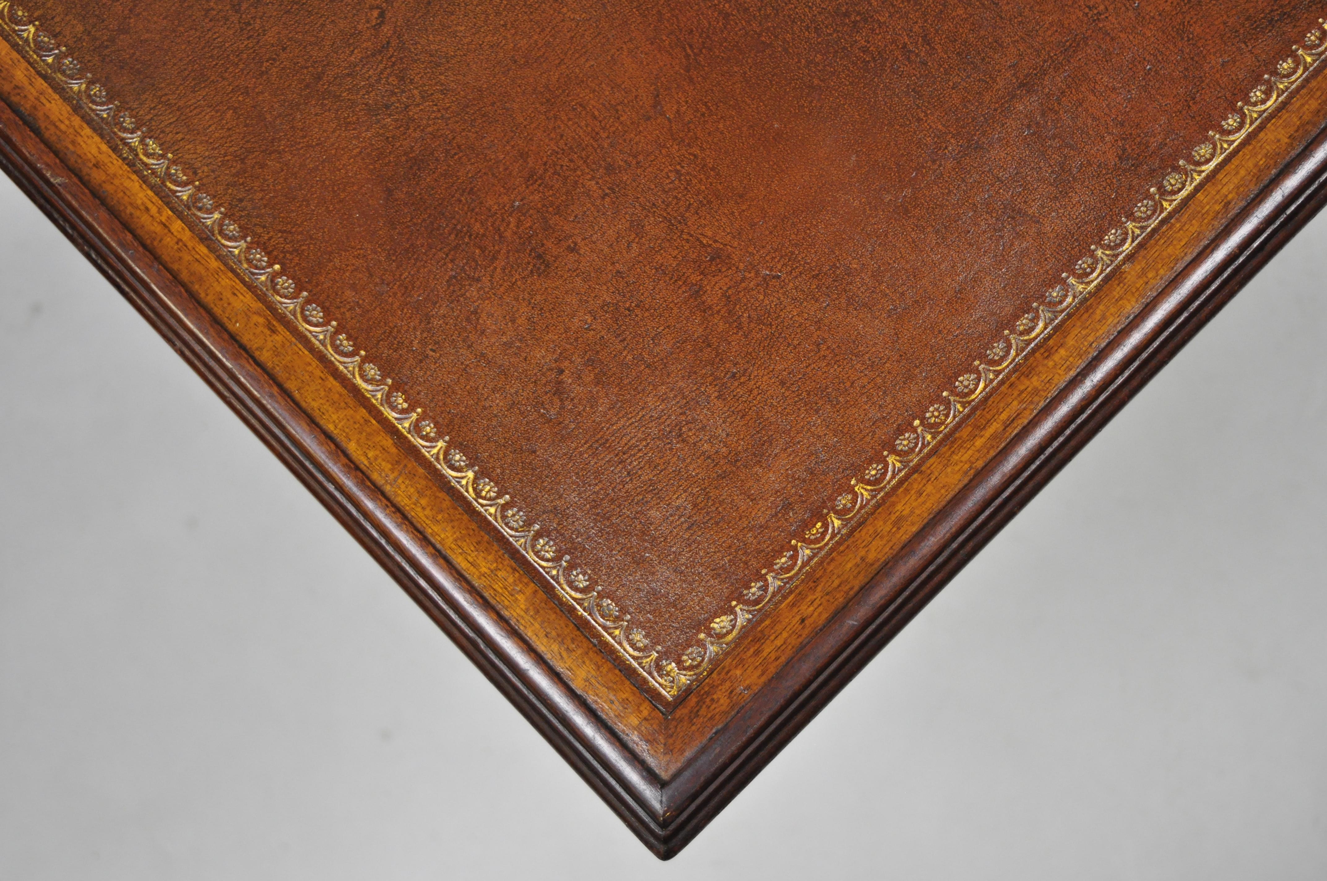 North American Antique Flip Top Brown Leather and Inlaid Checkerboard One Drawer Game Table