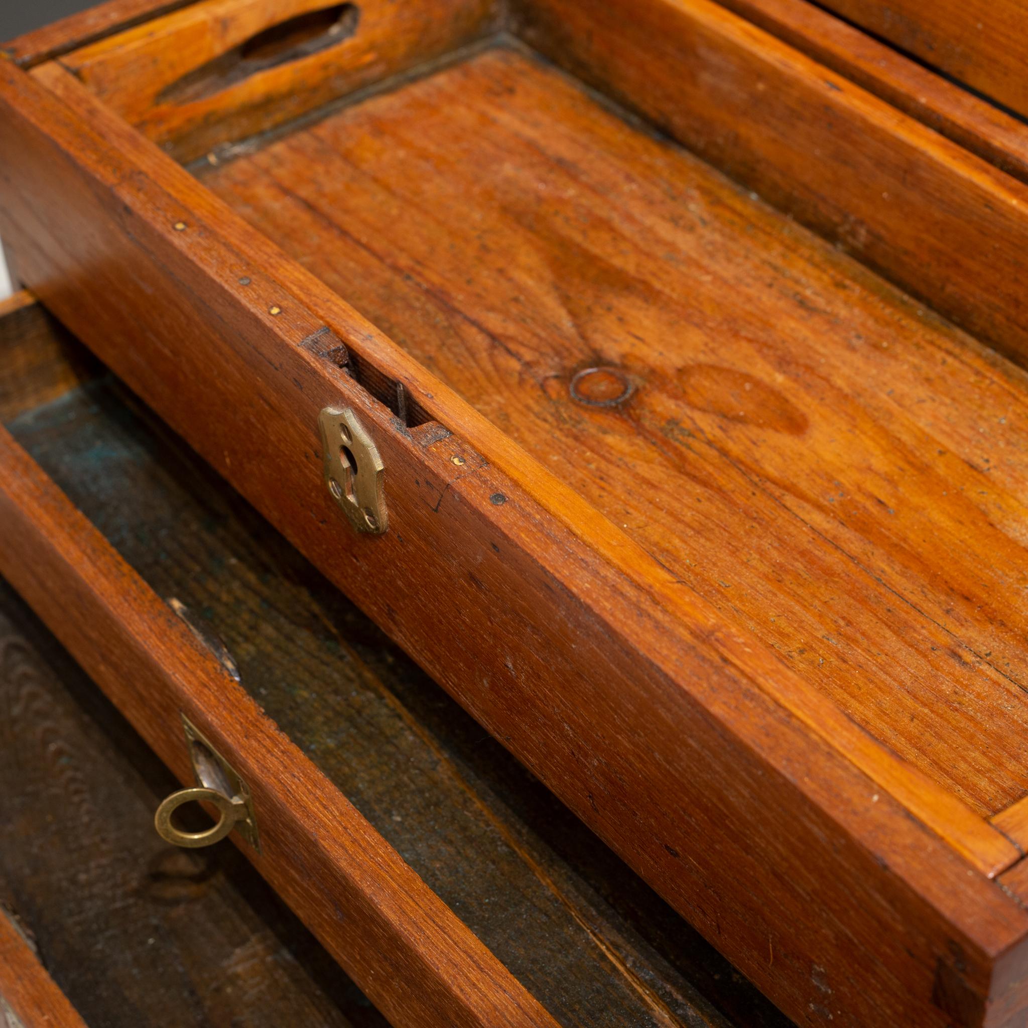 Antique Flip Top Oak and Brass Toolbox Chest, c.1910 In Good Condition In San Francisco, CA