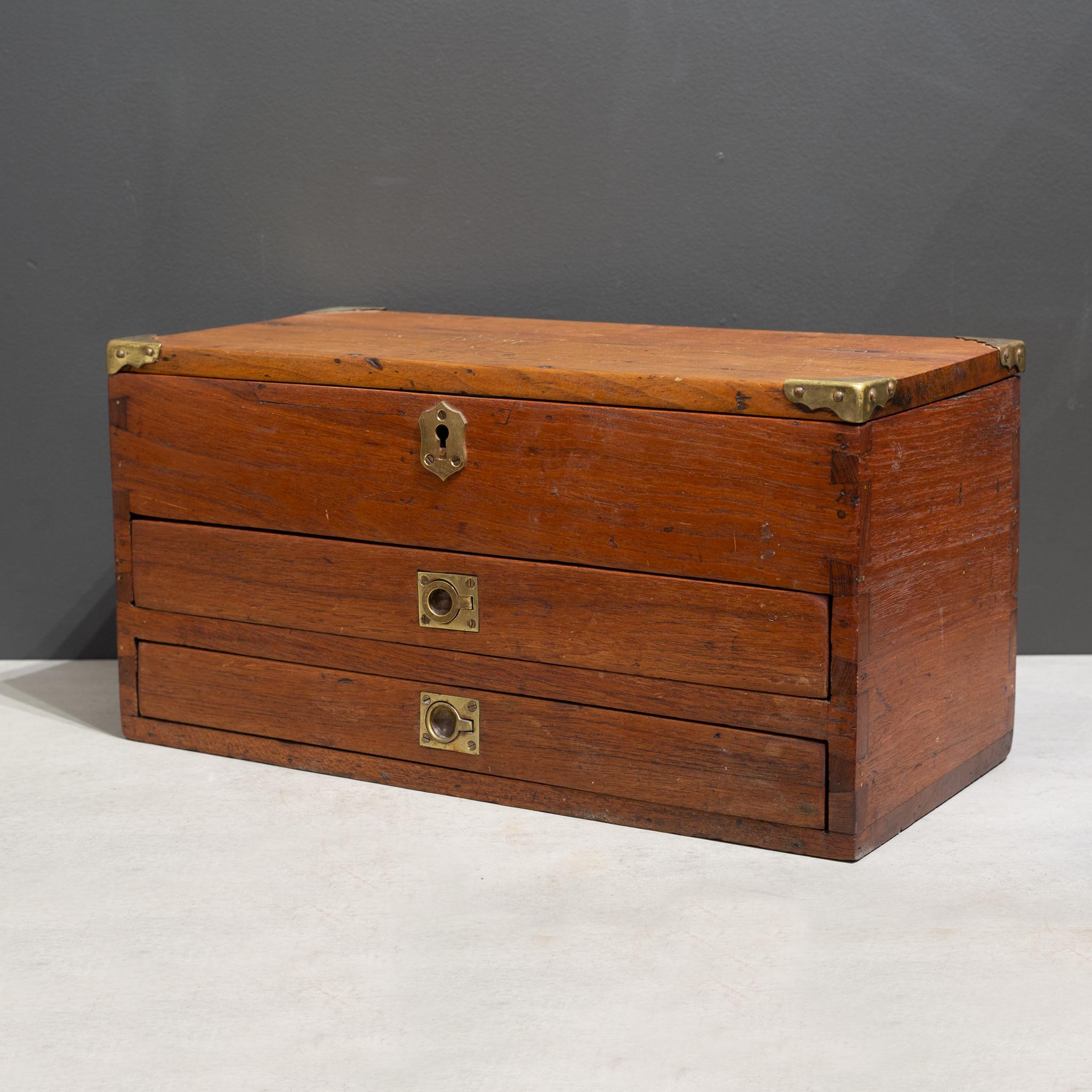 20th Century Antique Flip Top Oak and Brass Toolbox Chest, c.1910