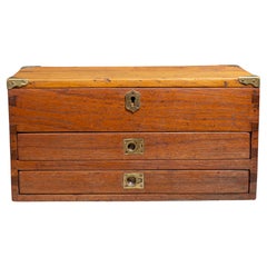 Antique Flip Top Oak and Brass Toolbox Chest, c.1910