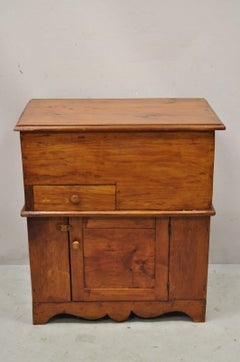Antique Flip Top Primitive Colonial Pine Wood Washstand Commode