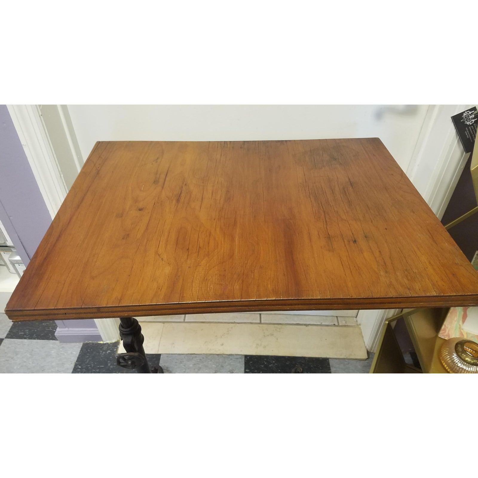 Antique Flip Top Table with Wrouth Iron Base For Sale 1
