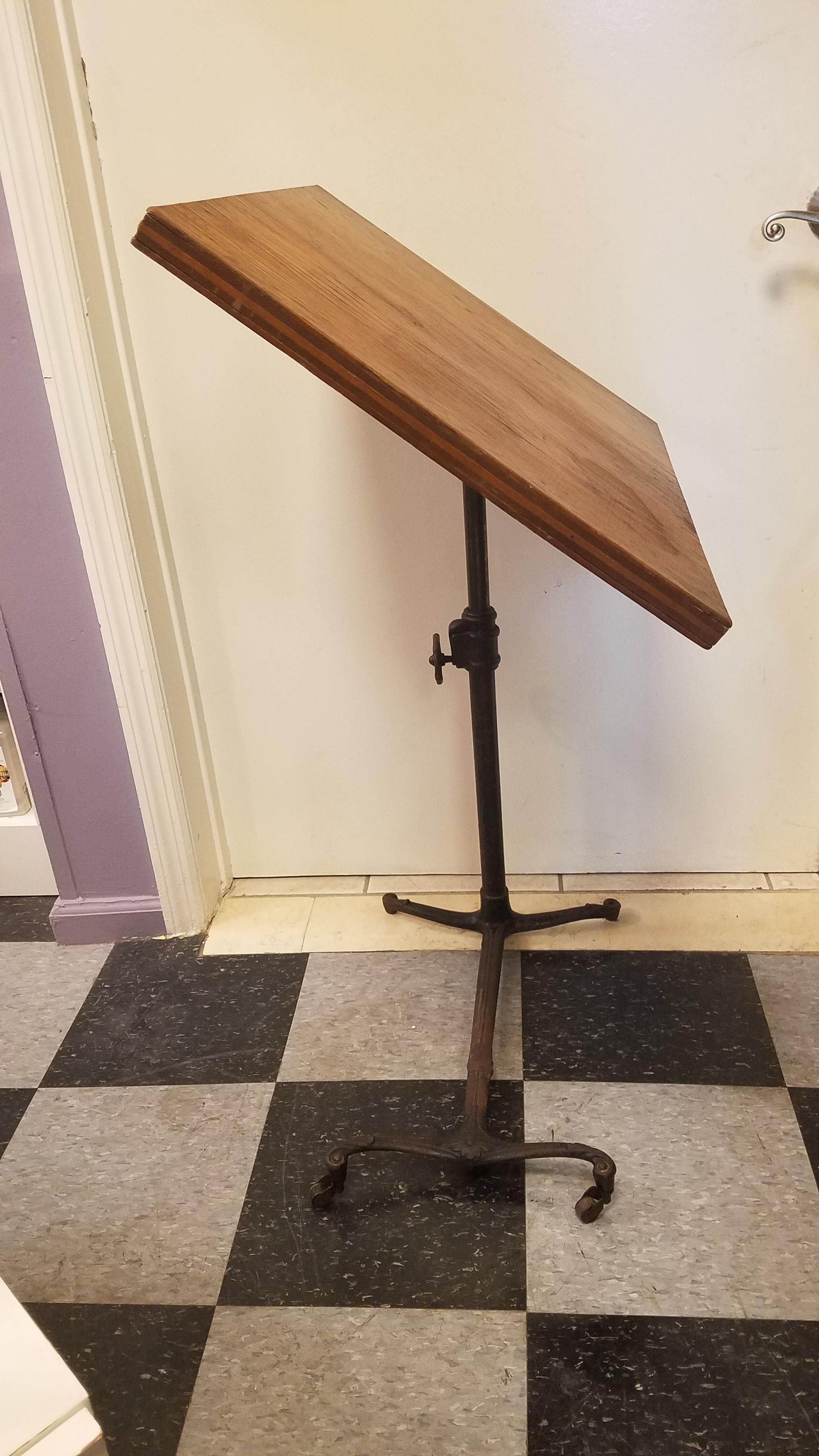 American Antique Flip Top Table with Wrouth Iron Base For Sale
