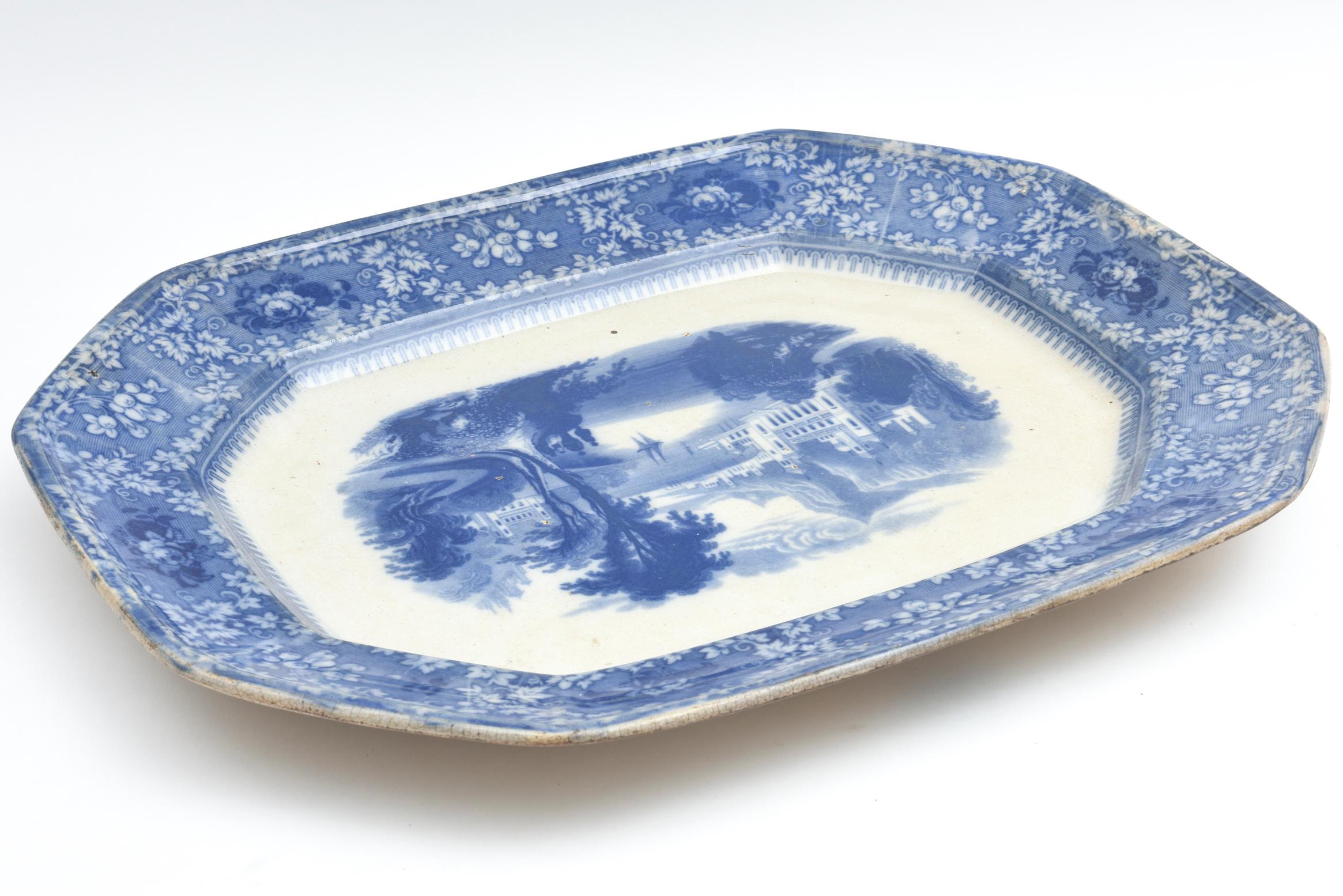 Hand-Crafted Antique Flo Blue Platter, 