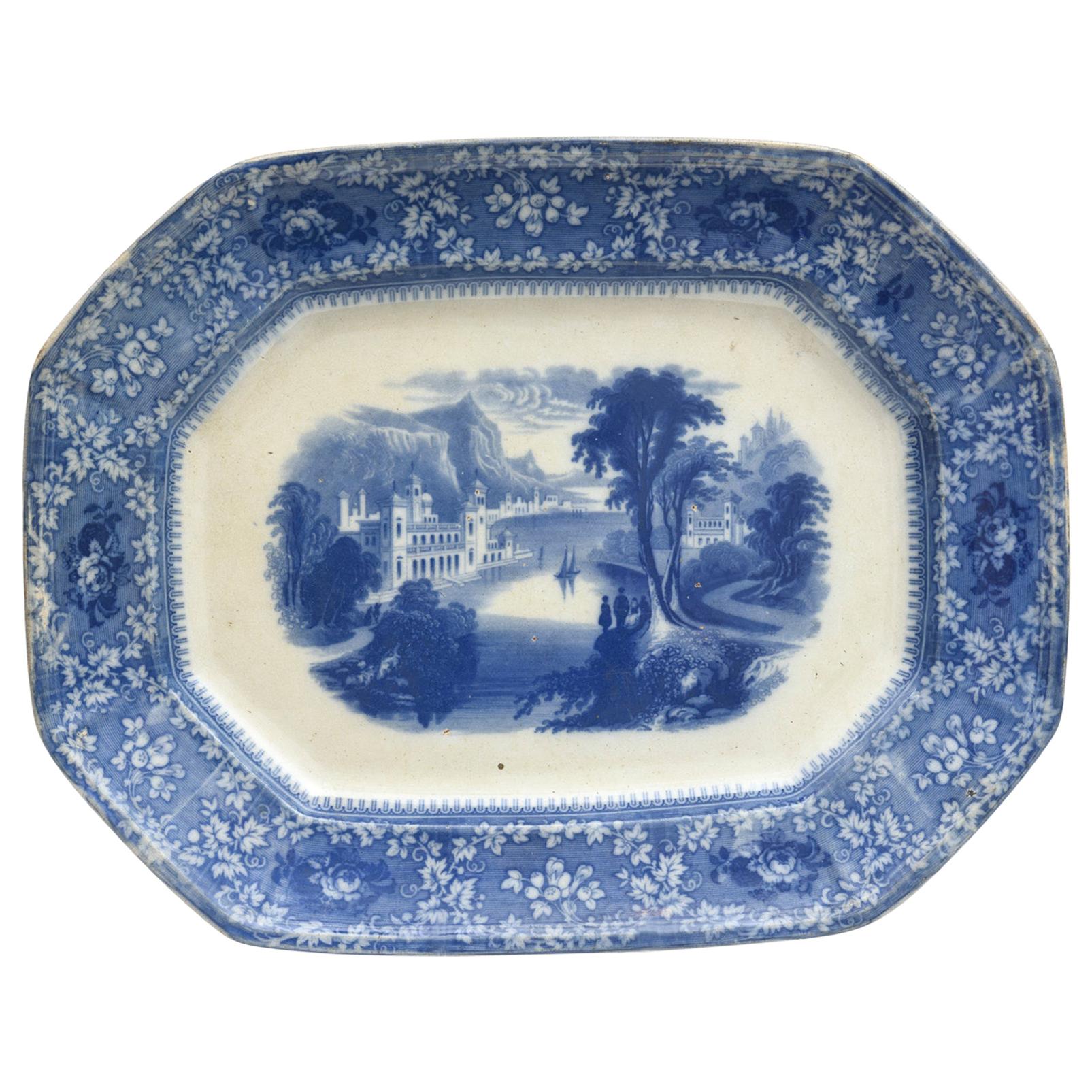 Antique Flo Blue Platter, "Milan" Large, circa 1860