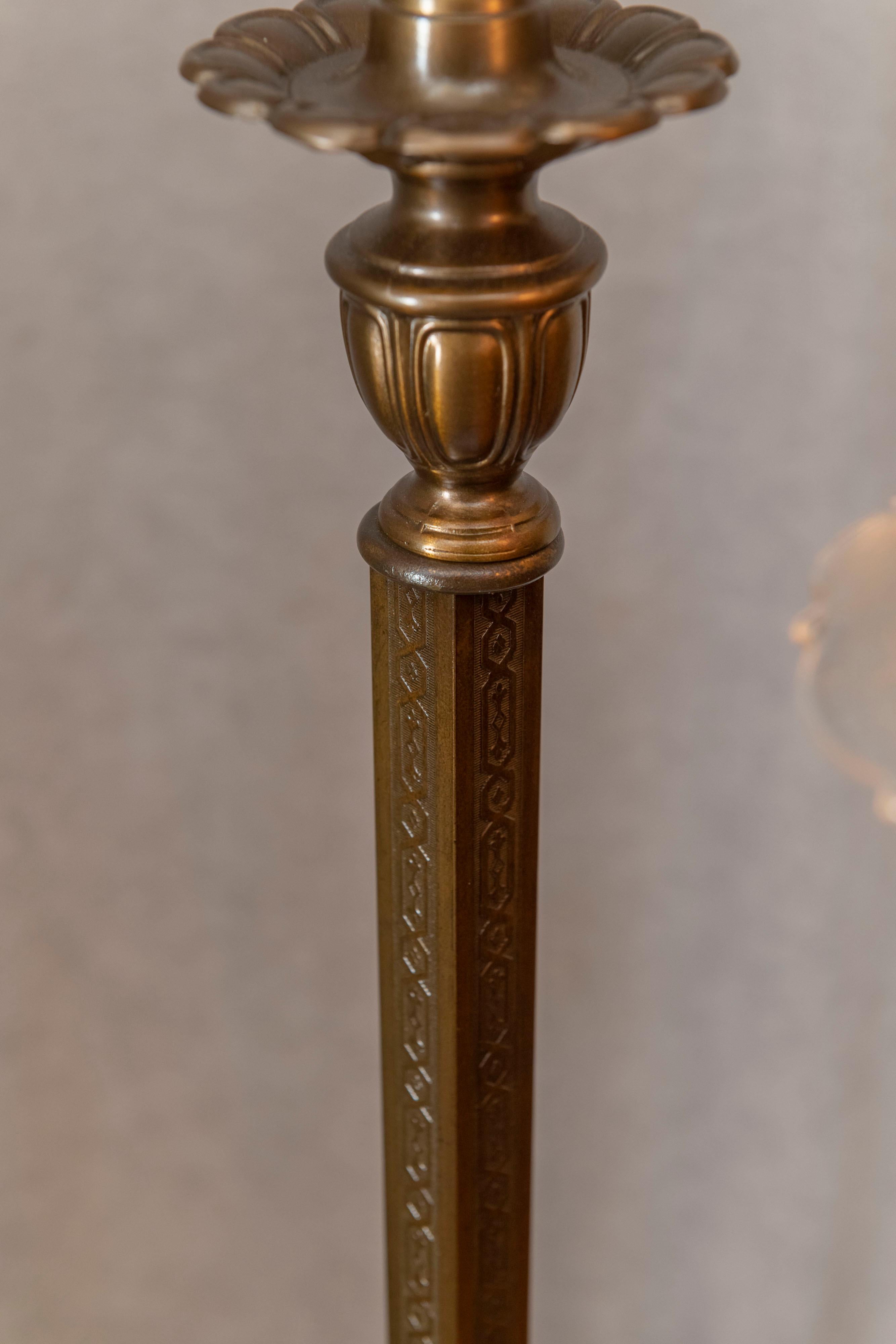 Early 20th Century Antique Floor Lamp, Bridge Style with Period Glass Shade