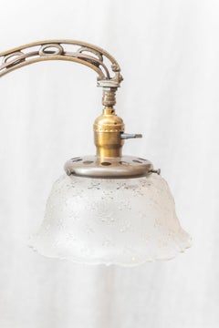 Antique Floor Lamp, Bridge Style with Period Glass Shade