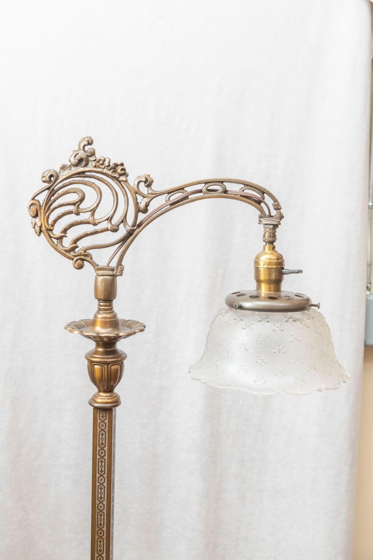 Antique Floor Lamp, Bridge Style with Period Glass Shade at 1stDibs