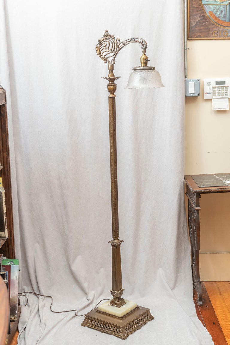 Antique Floor Lamp, Bridge Style with Period Glass Shade at 1stDibs