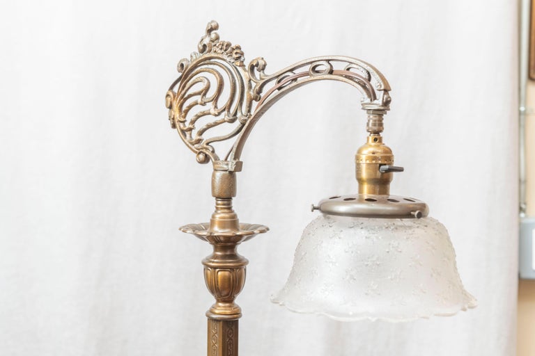 Antique Floor Lamp, Bridge Style with Period Glass Shade at 1stDibs