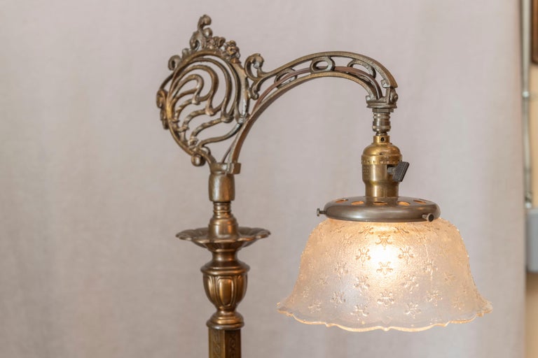 Antique Floor Lamp, Bridge Style with Period Glass Shade at 1stDibs