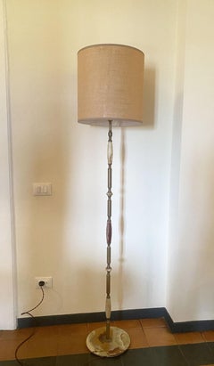 Antique Floor Lamp in Green Alabaster, Vintage Design, 40cm Diameter, 190cm H