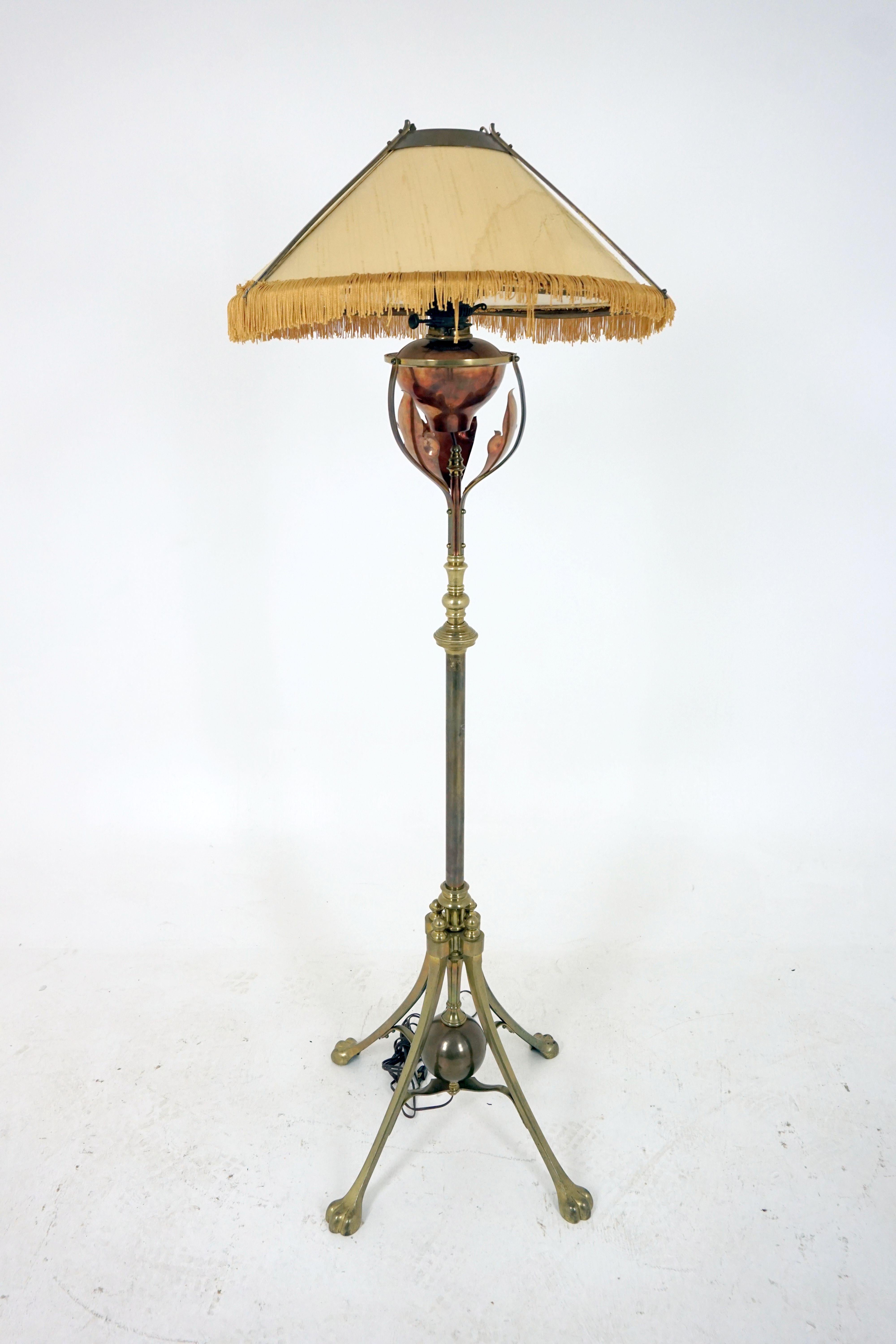Antique Floor Lamp, Telescopic Art Nouveau Brass & Copper, Scotland 1880, B2018 3