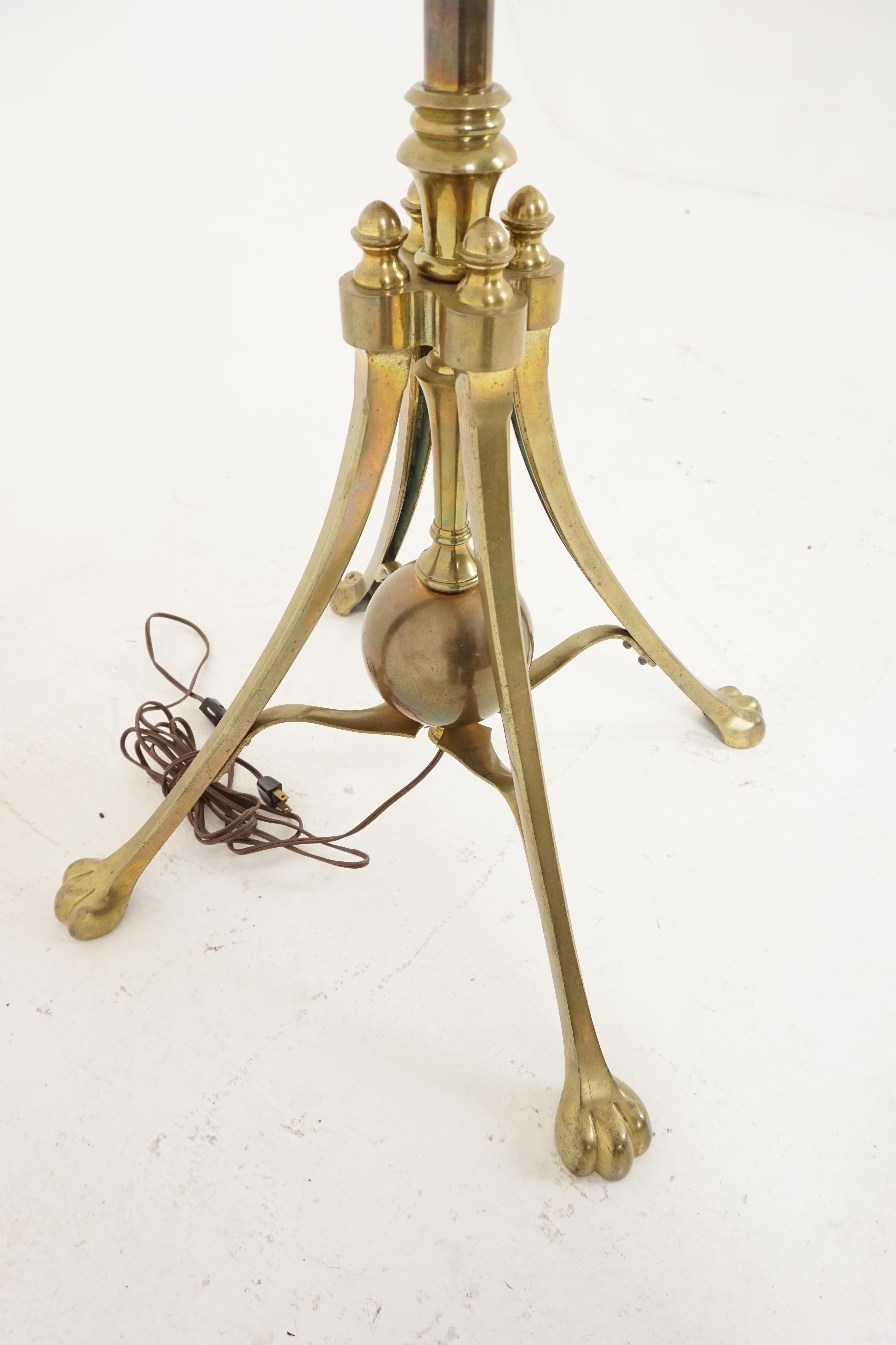 Scottish Antique Floor Lamp, Telescopic Art Nouveau Brass & Copper, Scotland 1880, B2018