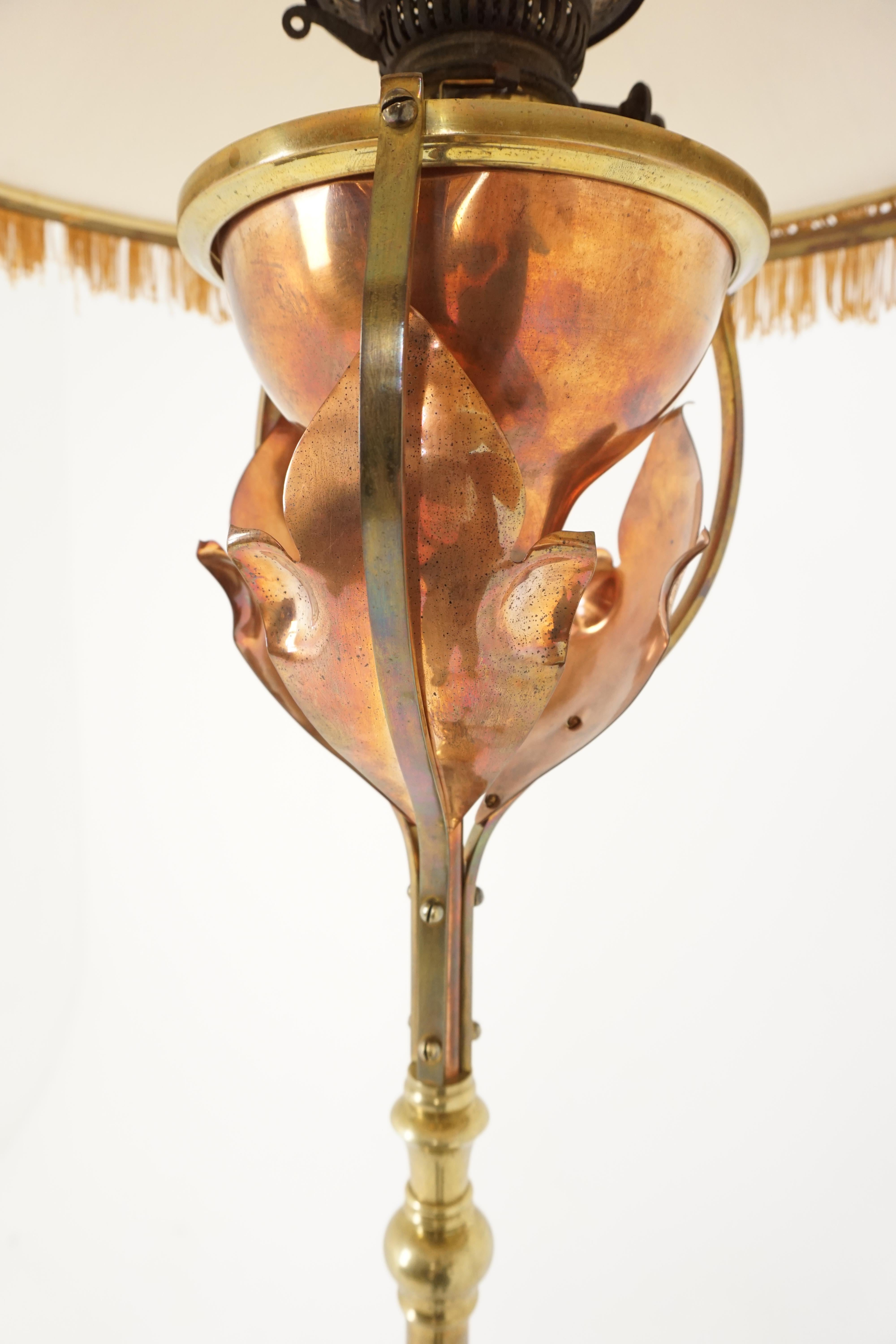 Antique Floor Lamp, Telescopic Art Nouveau Brass & Copper, Scotland 1880, B2018 In Good Condition In Vancouver, BC