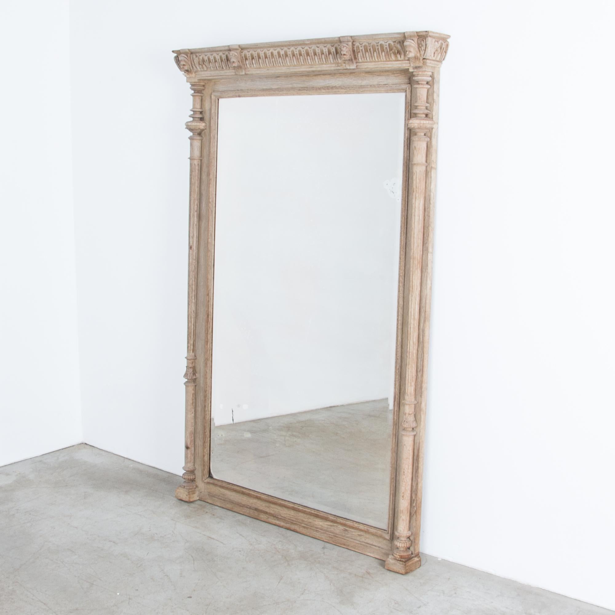 French Provincial Antique Floor Mirror with Carved Wooden Frame