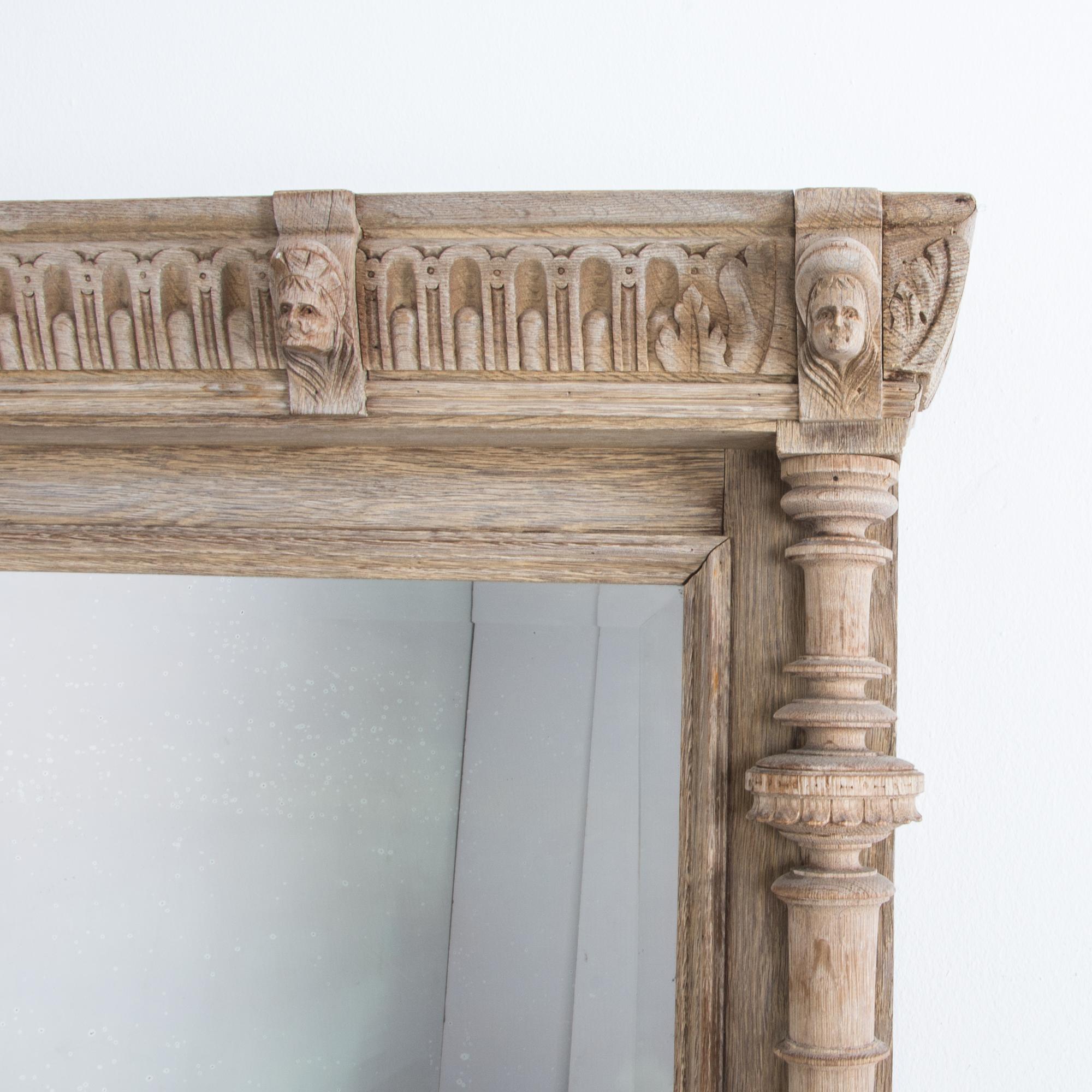 French Antique Floor Mirror with Carved Wooden Frame