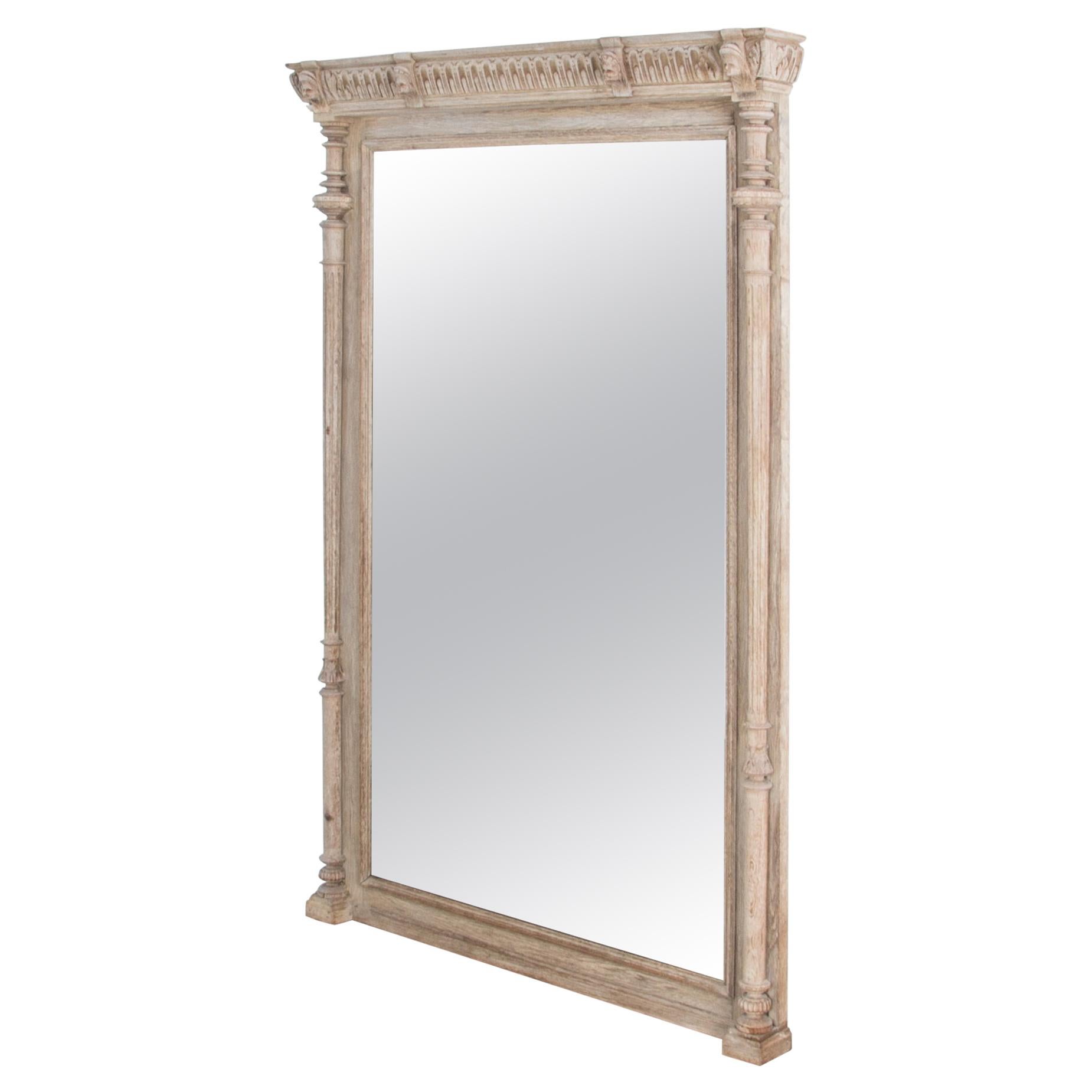 Antique Floor Mirror with Carved Wooden Frame