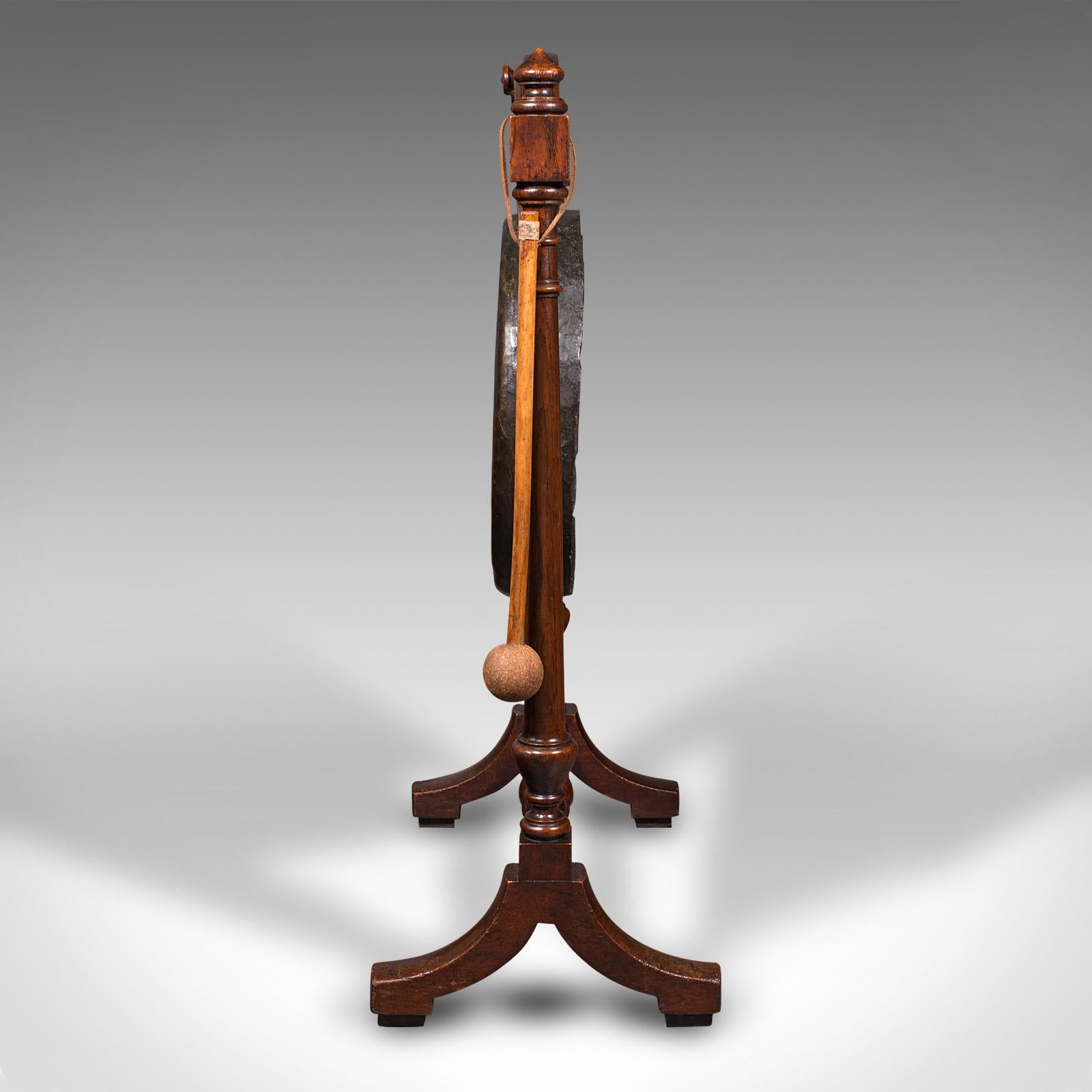 British Antique Floorstanding Dinner Gong, English, Oak, Bronze, Ceremonial, Victorian