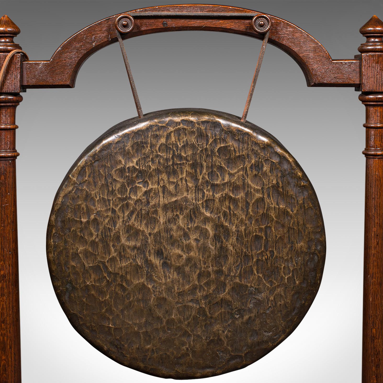 Antique Floorstanding Dinner Gong, English, Oak, Bronze, Ceremonial, Victorian 2